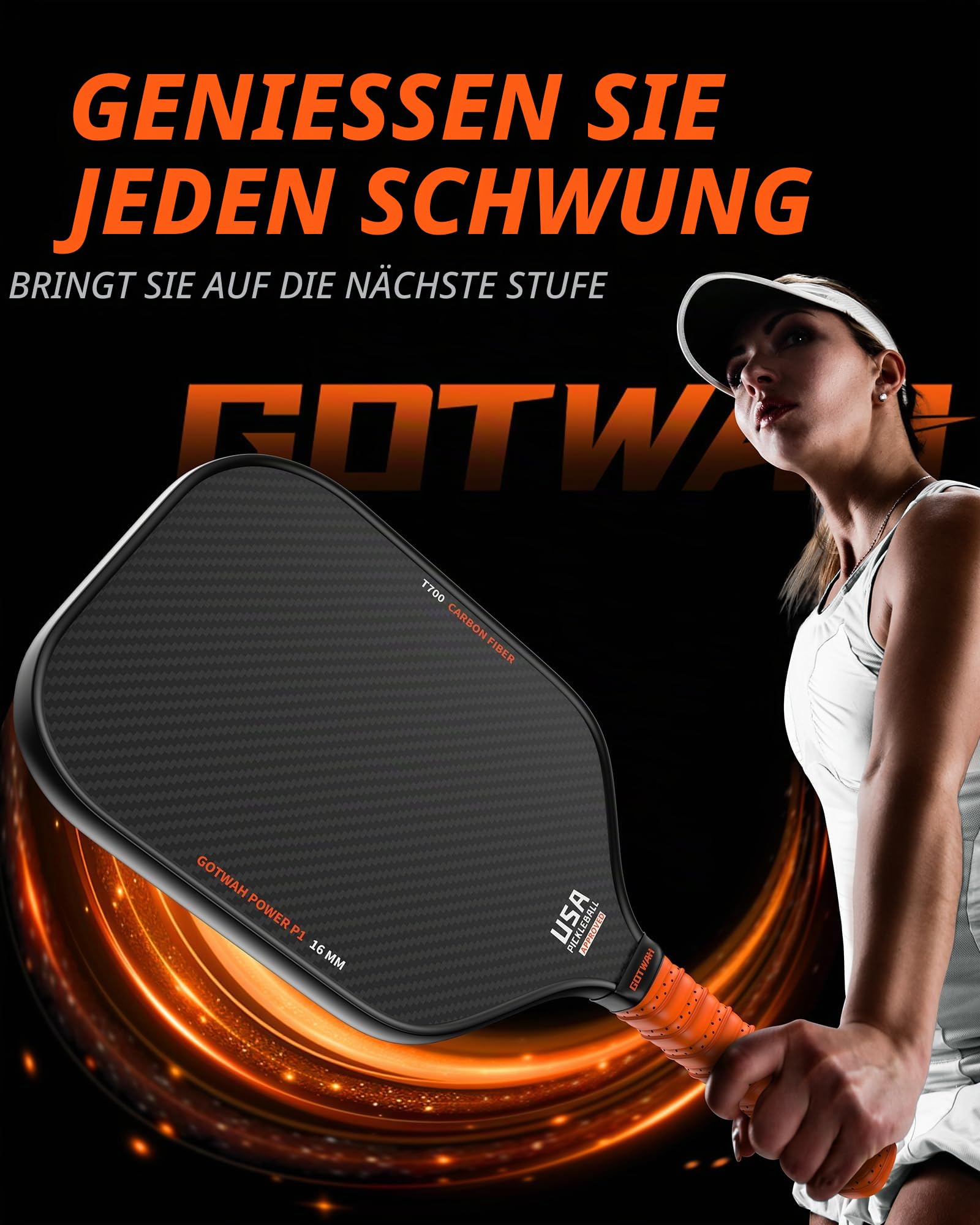 P1 Pickleball Schläger, 3K+T700 Pickleball racket Paddel Set, USAPA-zugelassener Pickleballschläger für Power und Kontrolle, 16 mm Polymer-Wabenkern, strukturierte Karbon-Körnung-Oberfläche für