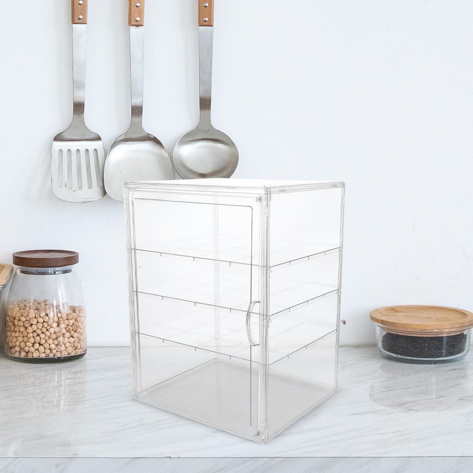 Ipetboom Vetrina per Pane e Pasticceria da Banco Trasparente 4 Ripiani Regolabili in Plastica Smontabile, Contenitore per Prodotti da Forno per Panetteria e Cucina Professionale