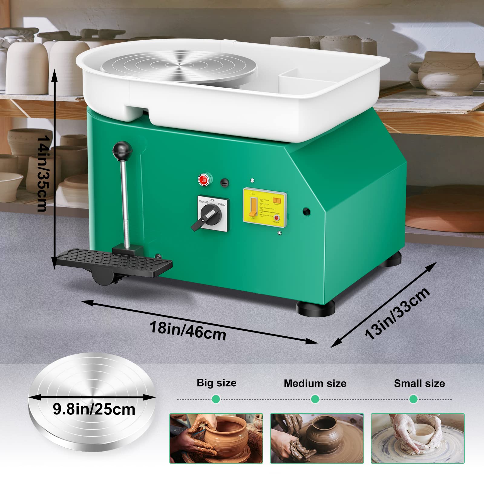 Torno Ceramica Eléctrica, 25CM Torno de Alfarero que forma la Máquina 350W Bricolaje Eléctrico Herramienta de Arcilla con Pedal y Lavabo Desmontable Para el Trabajo de Cerámica Arte Artesanía