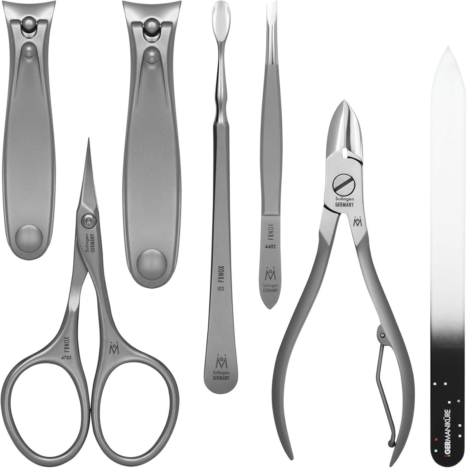 GERMANIKURE 7pc Manicure and Pedicure Set in Leather Case - Handmade in Solingen Germany, FINOX High Carbon Stainless Steel – Professional Nail and Cuticle Care