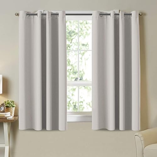 Elegant Grommet Blackout Thermal Insualted Curtains/Drapes, Window Treatment Panels Blackout Curtains for Bedroom, Energy Efficient Window Curtains/Drapes 2 Panels, Stone, 52 in x 63 in (W x L)