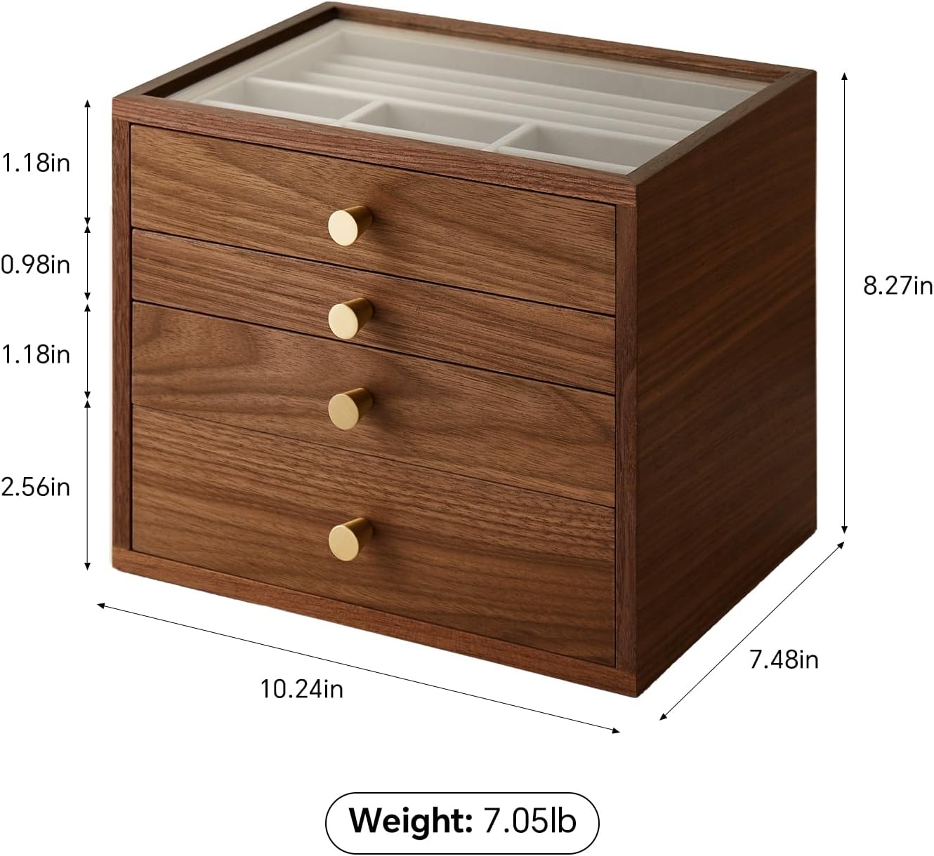 Black Walnut Jewelry Organizers and Storage,4 Layer Wooden Jewelry Boxes for Women,for Necklaces Ring Earring (4 Layer) - Image 3