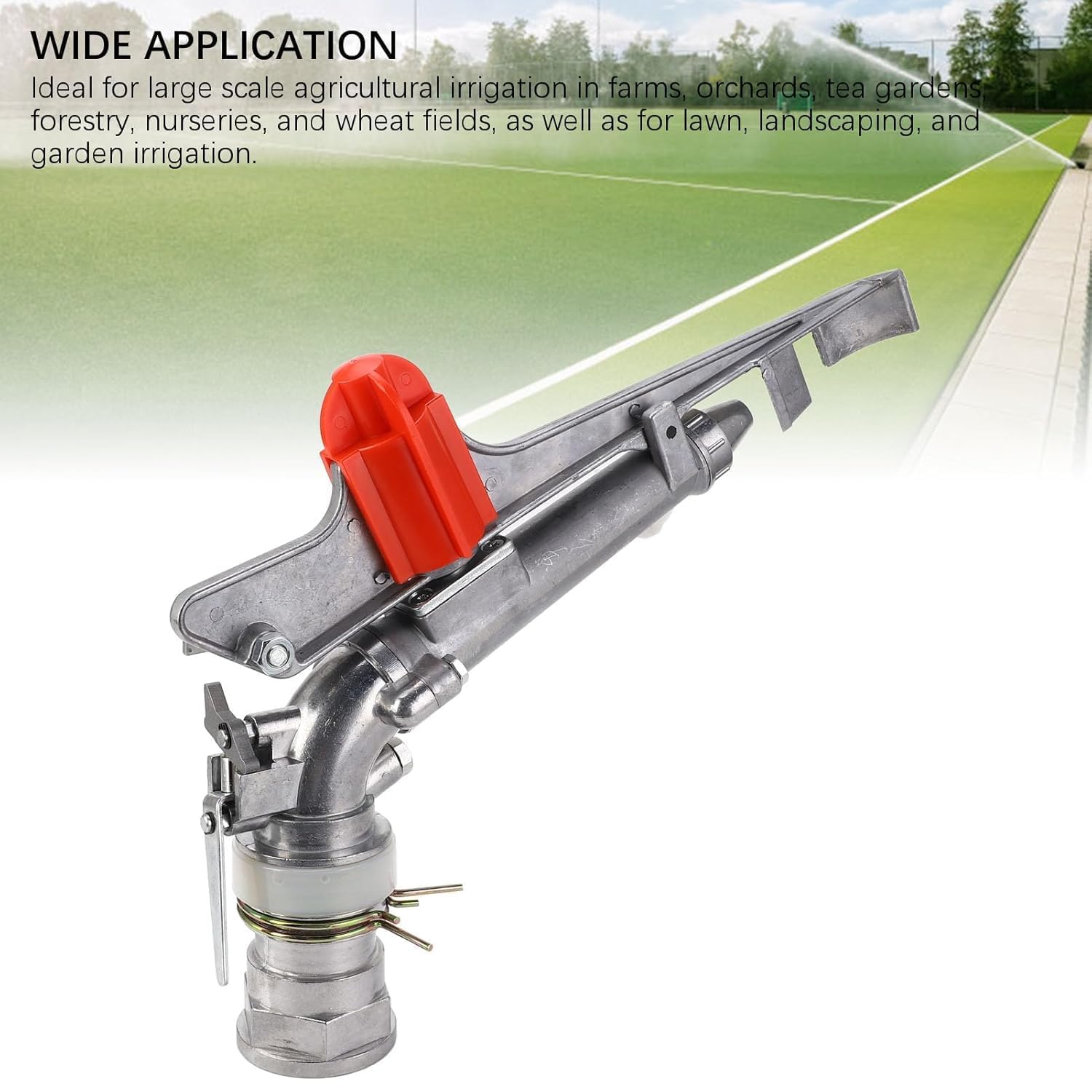 Pistola de riego de 2 pulgadas, aspersor ajustable de 360 grados con radio de 26 a 36 metros para riego de áreas grandes en granjas, huertos y jardines