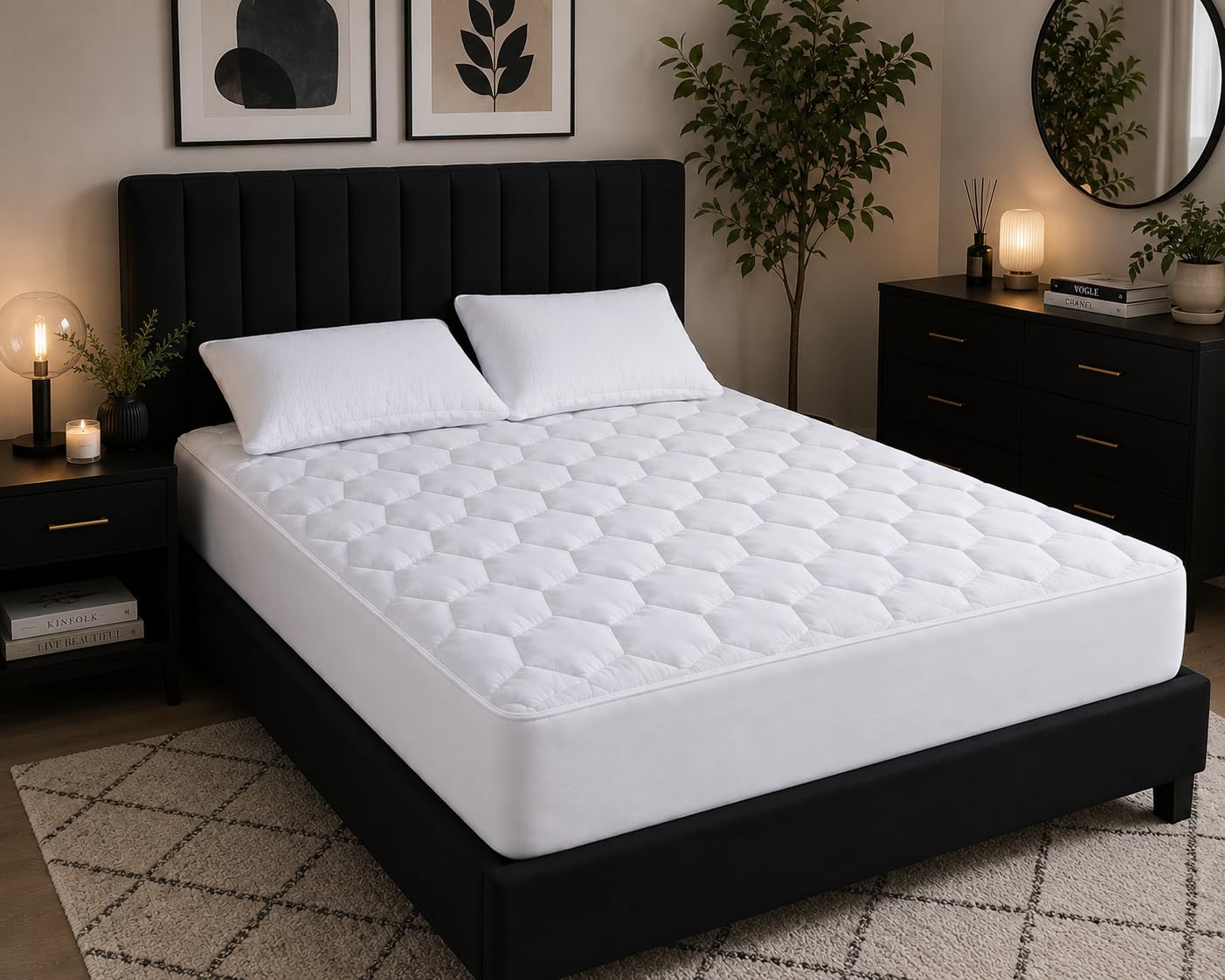 Salt Valley Quilted Double Mattress Protector – Extra Deep 30cm Fitted Skirt – Anti-Allergenic & Machine Washable Microfiber Mattress Cover (White, 137x190 cm)