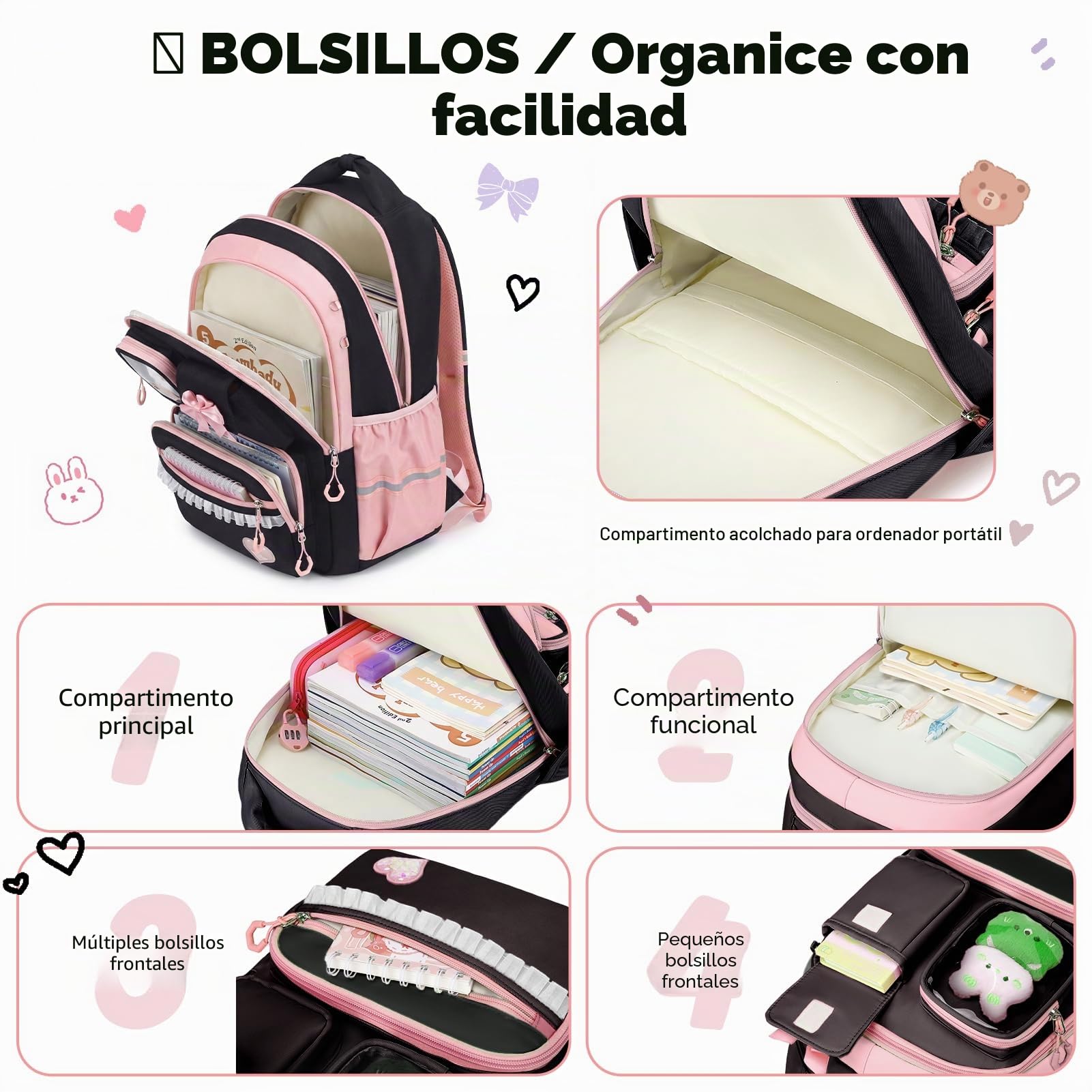 Amythe Mochila Escolar Niña, Mochilas Escolares Primaria Transpirable