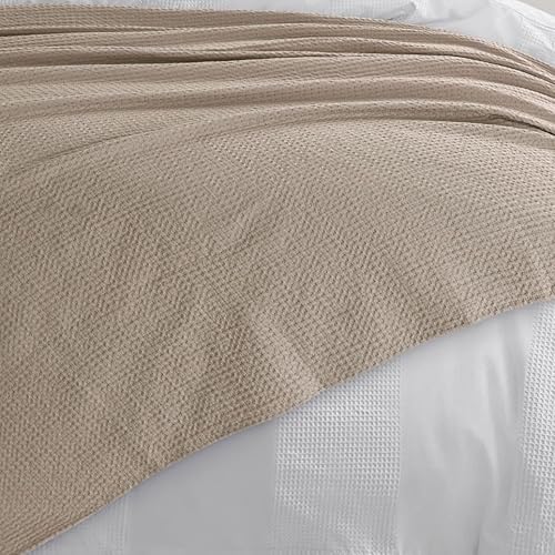 Miniatura 3 de Tribeca Living Manta de algodón con tejido de gofre, tamaño individual, ropa lavada, suave, ligera, transpirable, de gran tamaño, para todas las