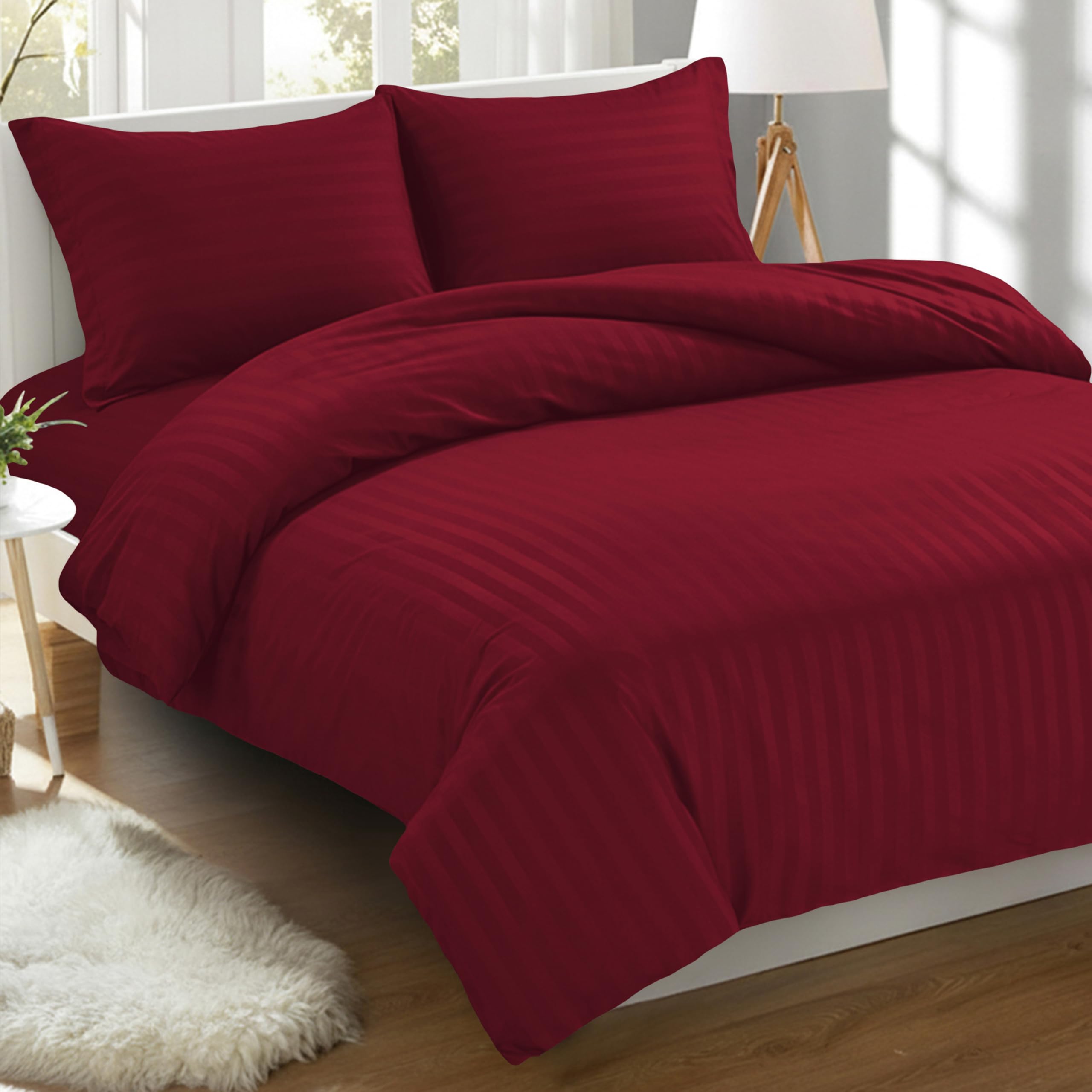 Elegant Comfort Best, Softest, Coziest 3-Piece Duvet Cover Sets! - 1500 Premier Hotel Quality Luxurious Wrinkle Resistant 3-Piece Damask Stripe Duvet Cover Set, King/Cal-King,Burgundy