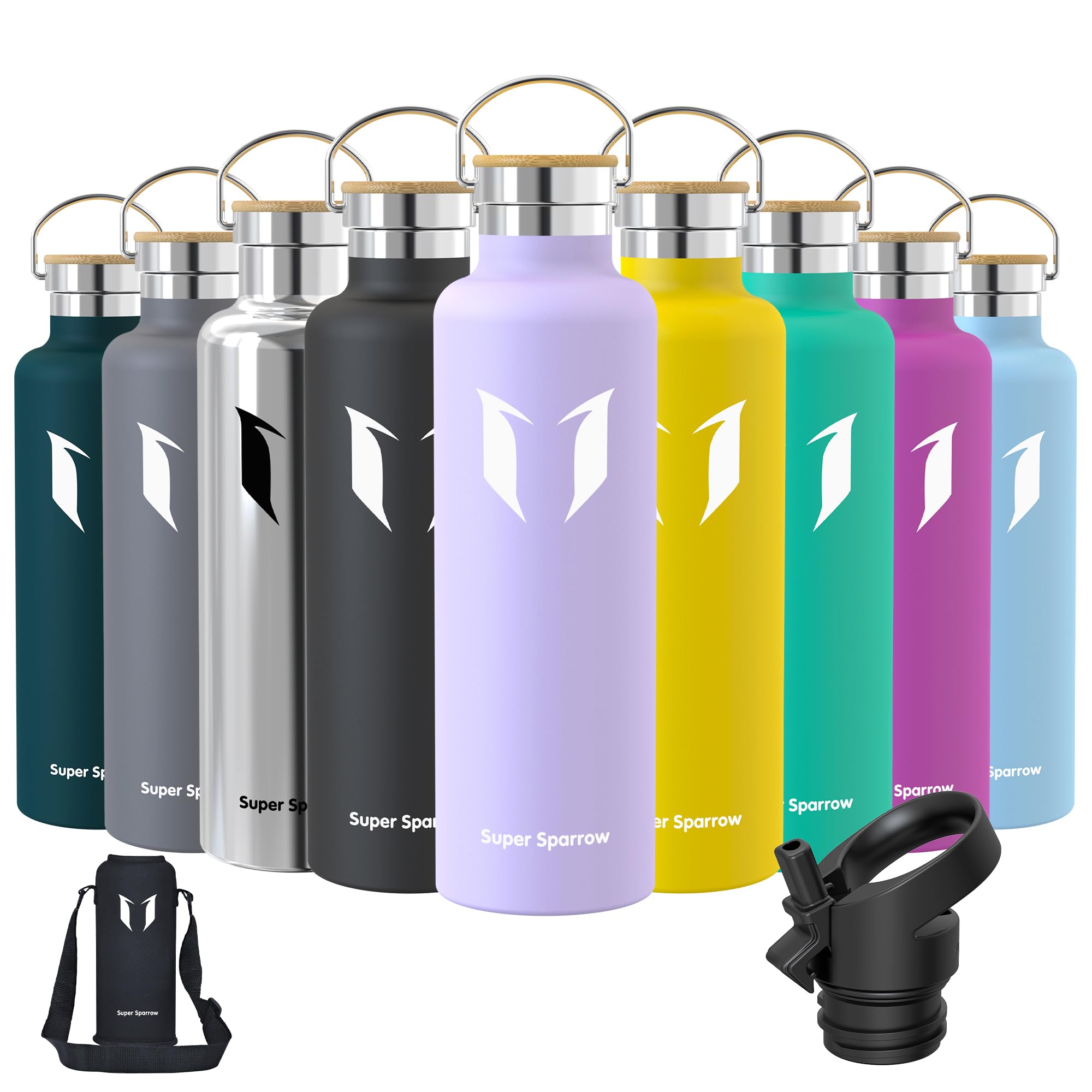 Super Sparrow Borraccia Termica - Bottiglia Termica Senza Perdite - 350ml/500ml/620ml/750ml/1L - Senza BPA Borracce Bambini - Per Scuola, Sport, Campeggio, Palestra, Ciclismo - Con 2 Tappi