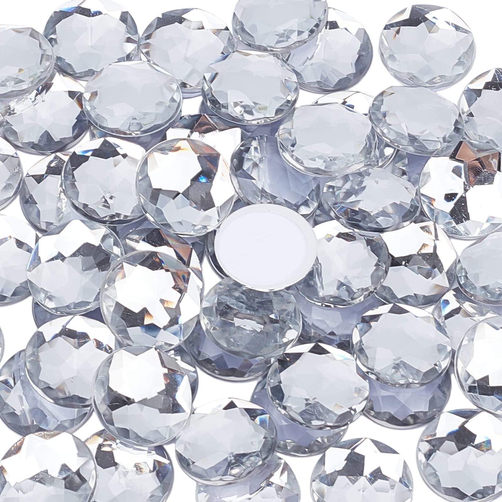 FINGERINSPIRE60Pcs 20mm Self-Adhesive Acrylic Clear Rhinestones with Container Flat Back Round Crystal Circle Gems Sparkling Plastic Stickers for Costume Making Cosplay Jewels Crafts