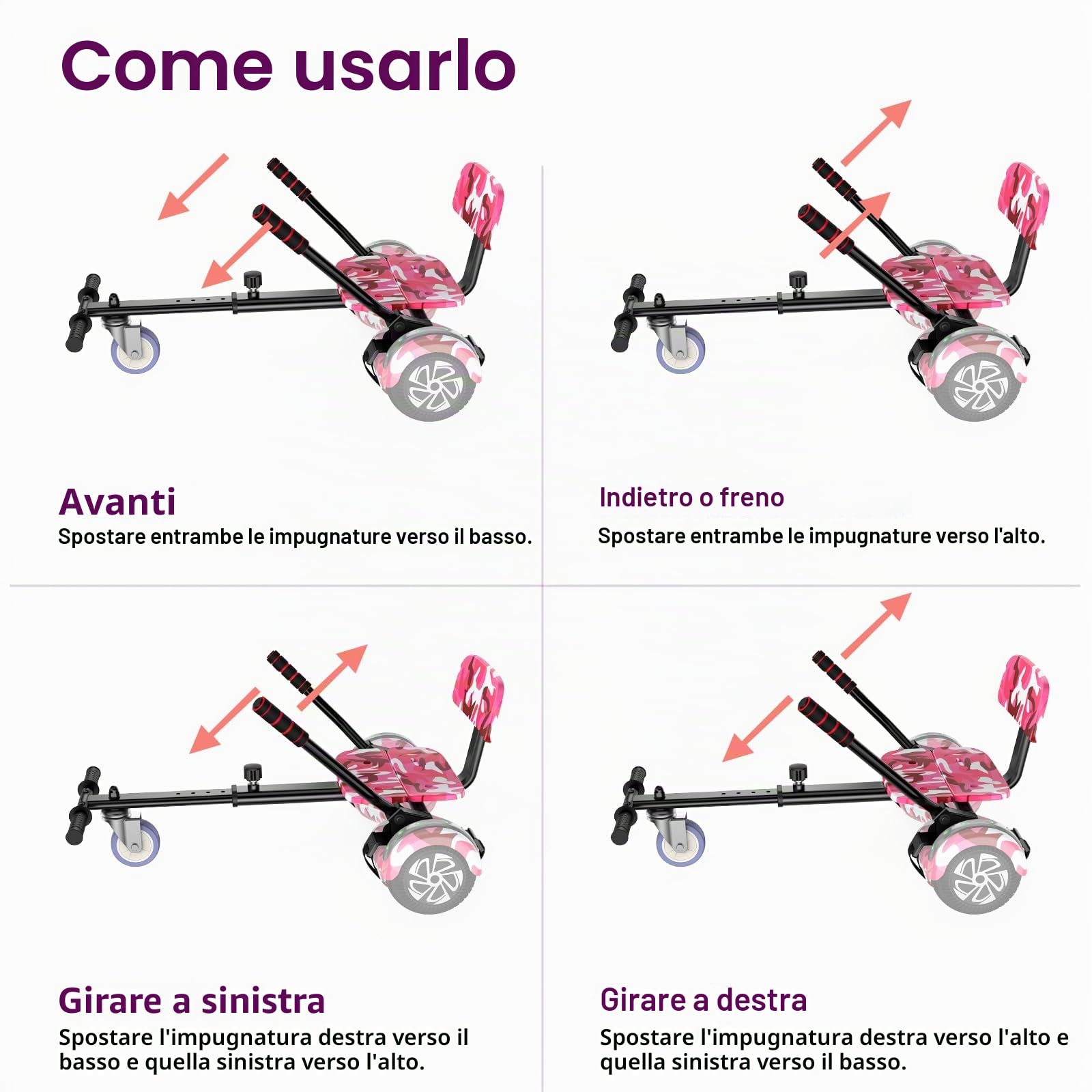 SISISIGAD Hoverboard Go Kart Combo, Hoverboard con sedile, 6.5 inch Self Balancing Scooter con luci LED Bluetooth, Go Karts Hover Board for Kids