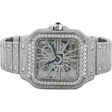 Luxury Moissanite Diamond Iced Out Skeleton Watch for Men Square Dial Stainless Steel Hip Hop Watch, Fully Moissanite Stone Set Designer Wrist Watch