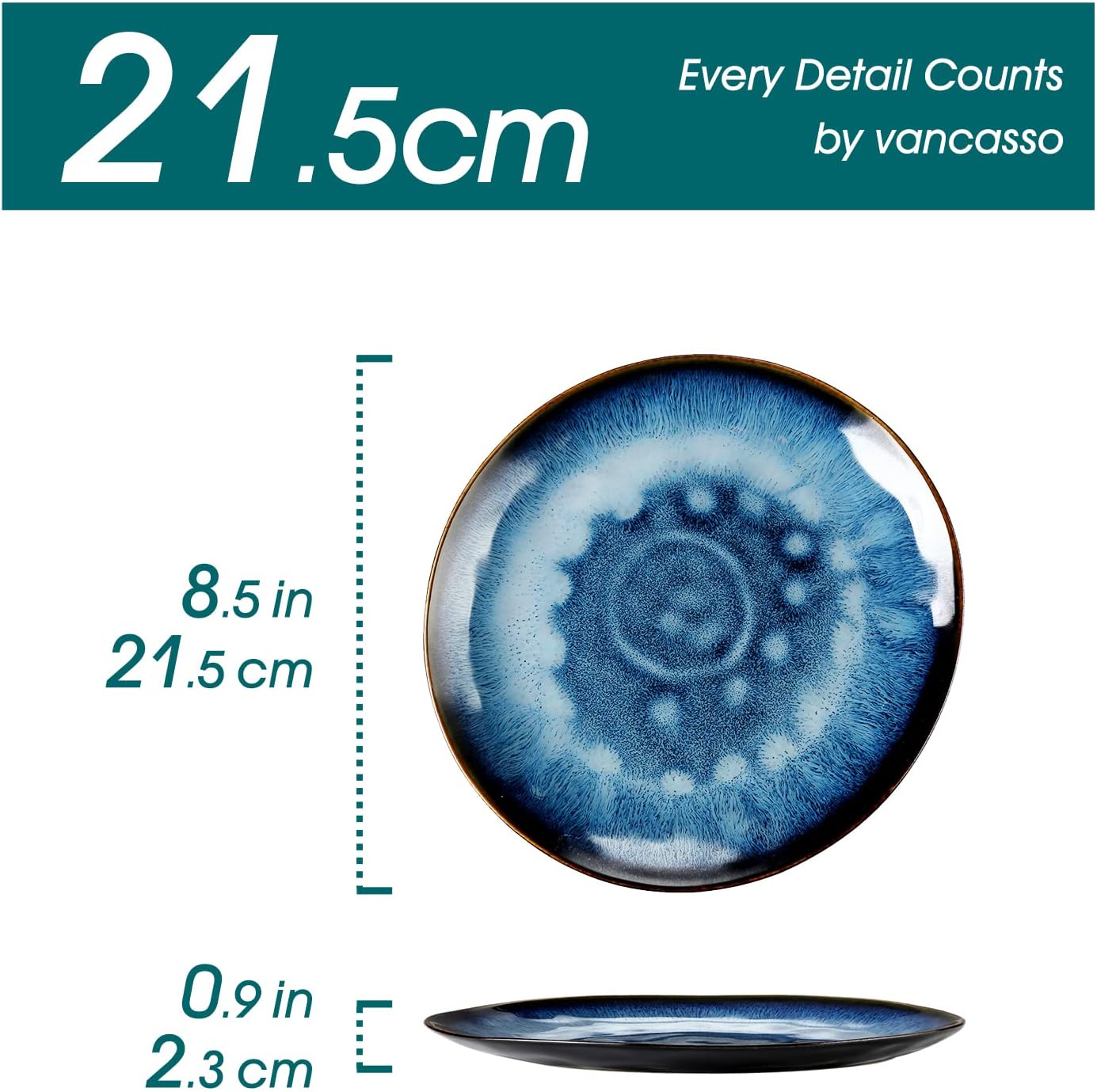 vancasso, Starry Series, Ceramic Dessert Plate 4 Pieces, 21 cm, Handmade Vaeseille - Impresionist Style