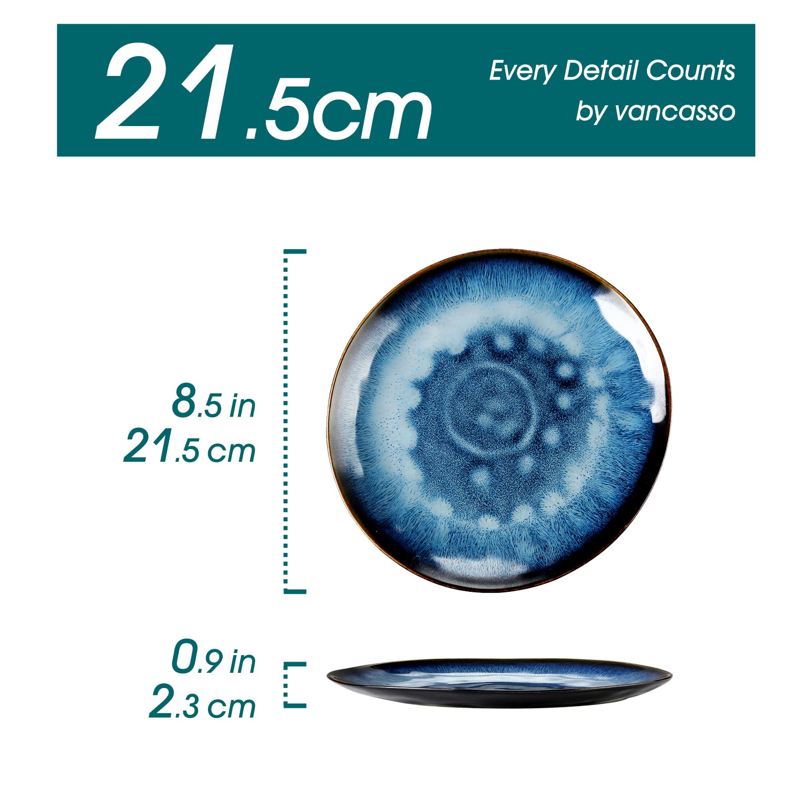 vancasso, Starry Series, Ceramic Dessert Plate 4 Pieces, 21 cm, Handmade Vaeseille - Impresionist Style