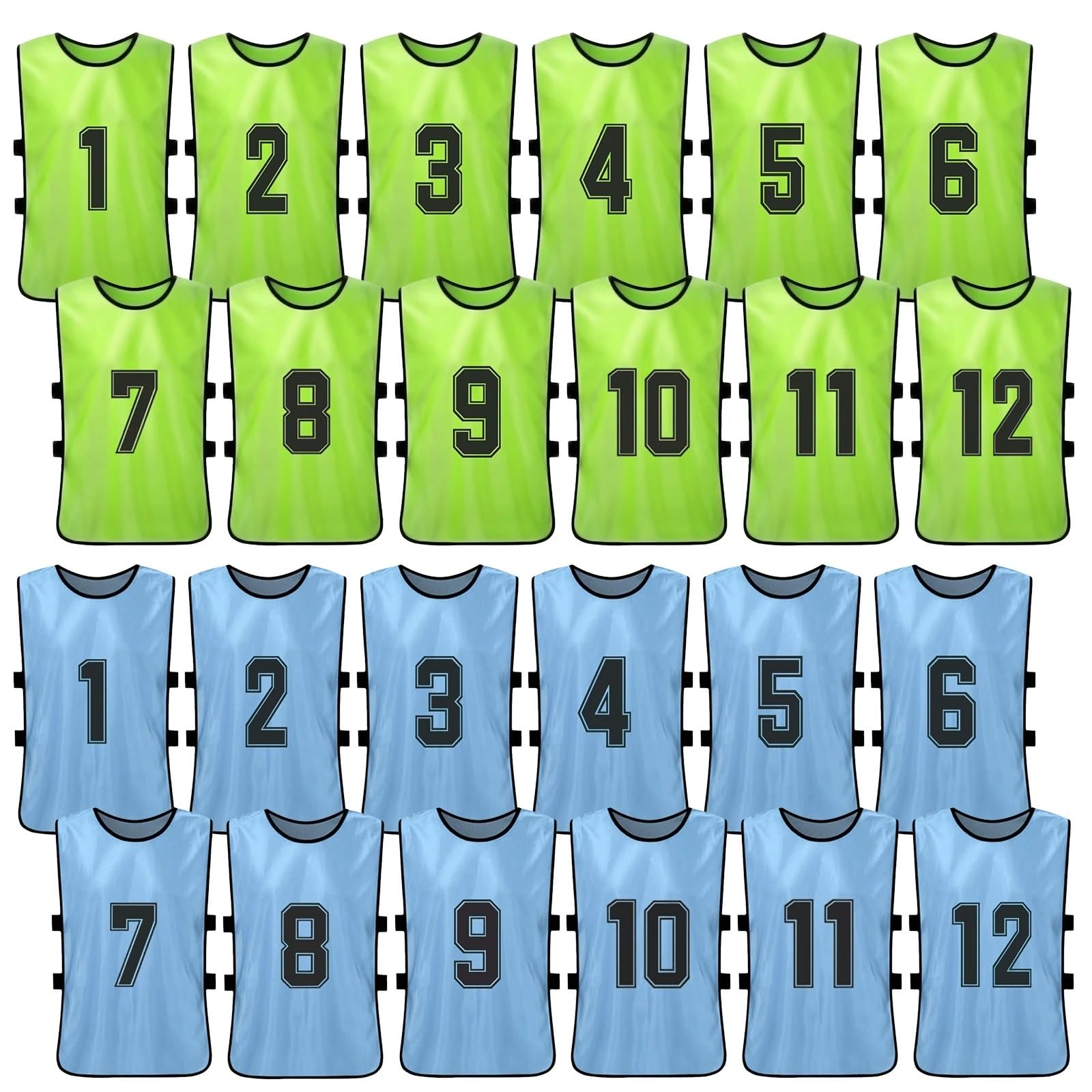 AMENGJ Sports Bibs 24PCS Football Pinnies Quick Drying Soccer Jerseys Youth Sports Scrimmage Basketball Team Training Bibs Practice Sports Vest(Green and Sky Blue)