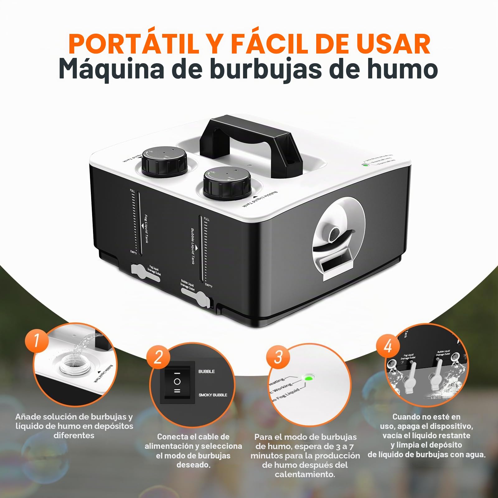 Máquina de burbujas de humo de 350 W, máquina antisalpicaduras de burbujas para Halloween, Navidad, fiesta, boda, cumpleaños, fotografía