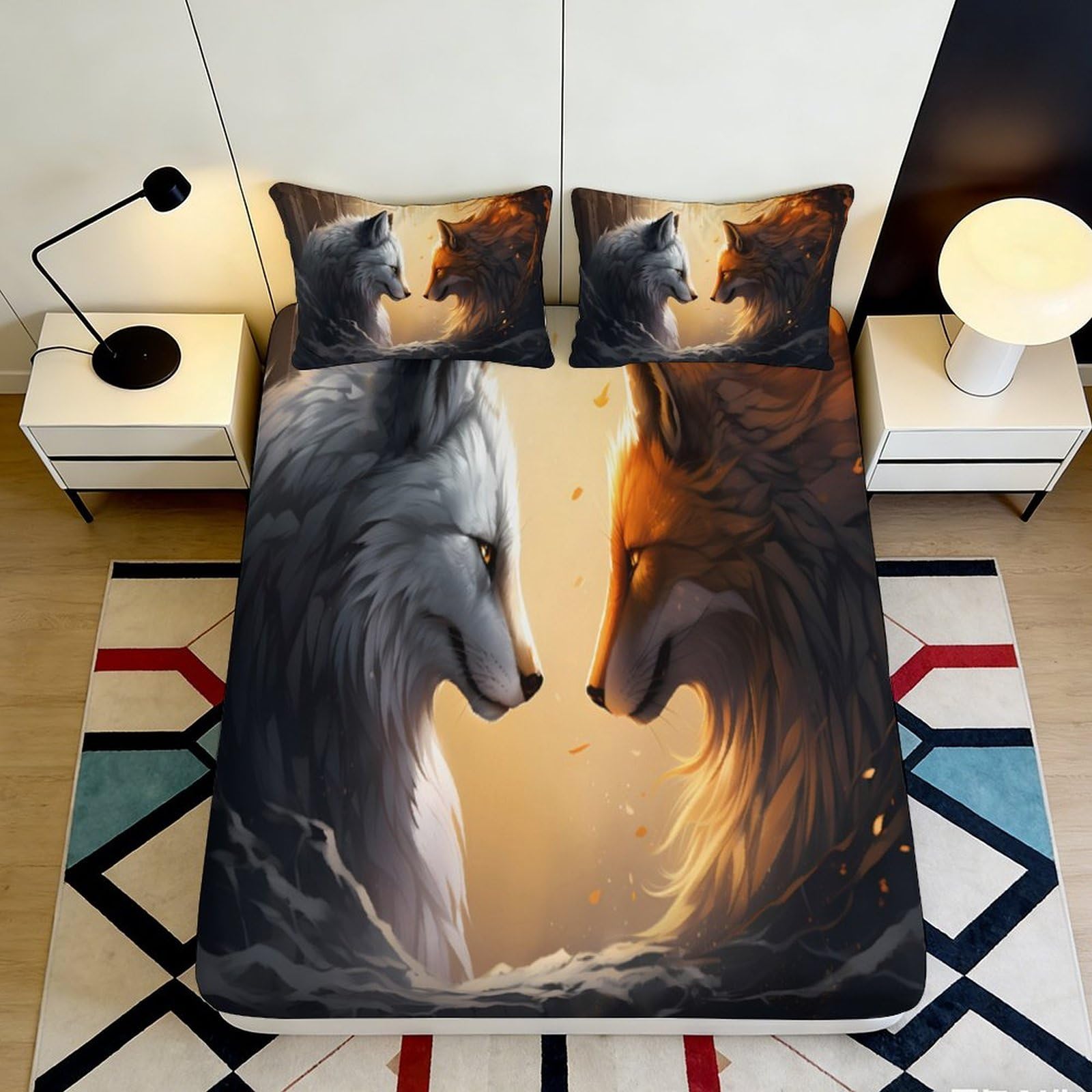 Pnayamiorkfel Style-2 3D Printed Wolf Fox Fitted Sheet Microfiber Anti-Slip Bed Cover Bedroom Decor Dustproof Easy Care For All Ages 90X200x25cm