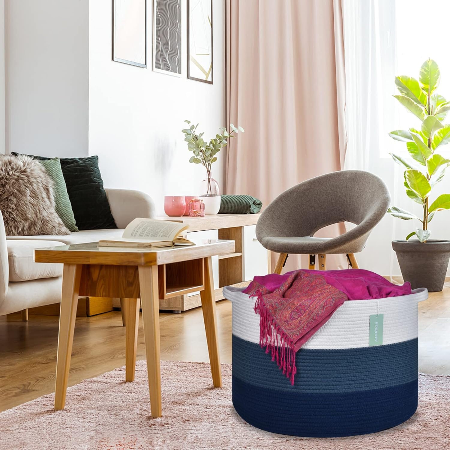 2 Pack Extra Large Cotton Rope Basket For Girls Boys Kids 87L, Nursery Hamper, Large Laundry Basket, Nursery Bin, Woven Basket Organizer For Storage Toys Blankets Shoes Clothes, 22”x 14”