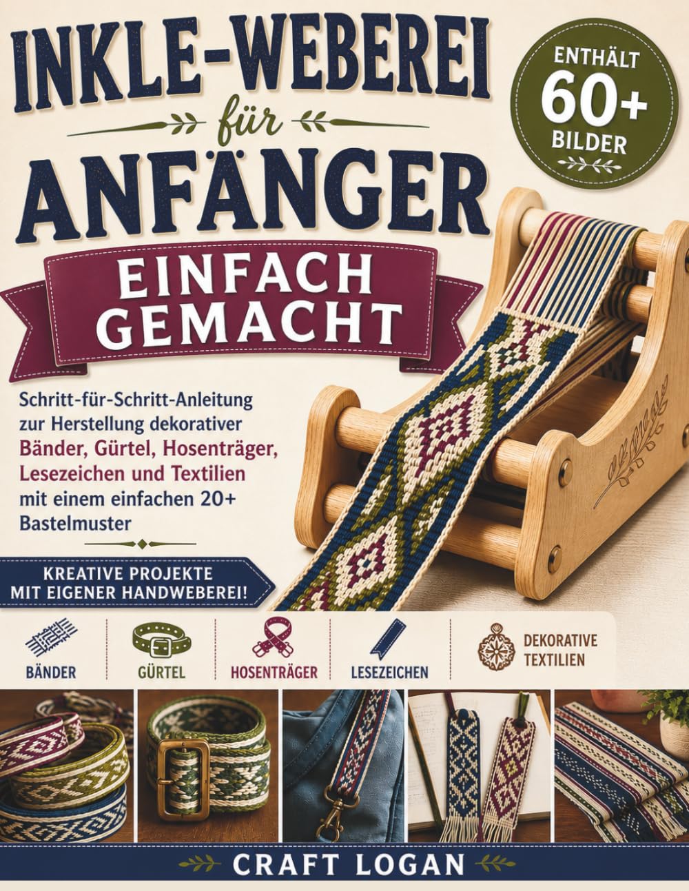 Inkle-Weberei für Anfänger einfach gemacht: Schritt-für-Schritt-Anleitung zur Herstellung dekorativer Bänder, Gürtel, Hosenträger, Lesezeichen und Textilien mit einem einfachen 20+ Bastelmuster