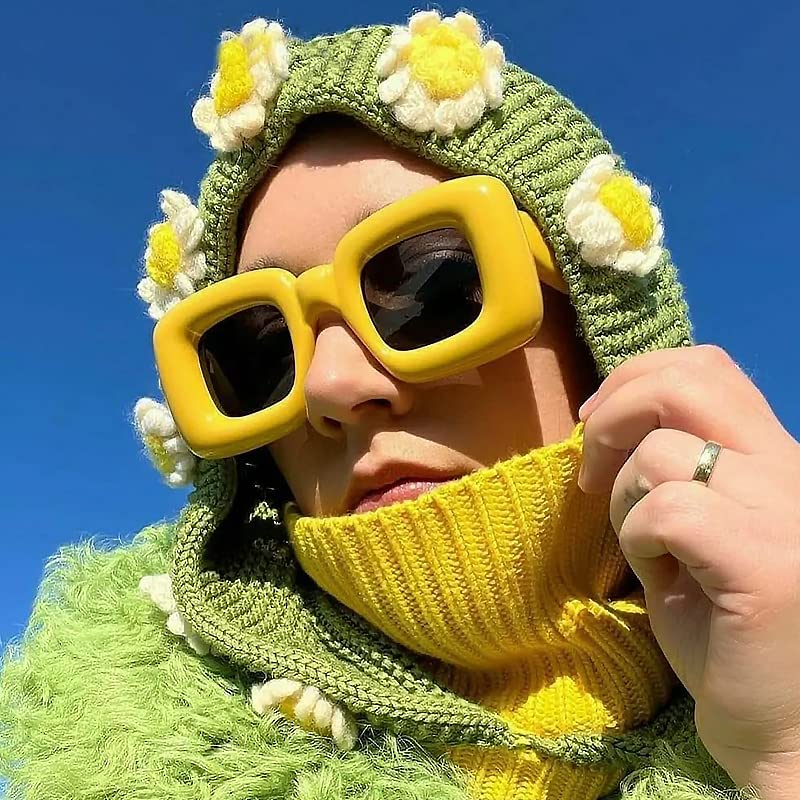 FEISEDY Cute Inflated Square Sunglasses for Women Men Trendy Oversized Thick Frame Funny Aesthetic Shades B90973