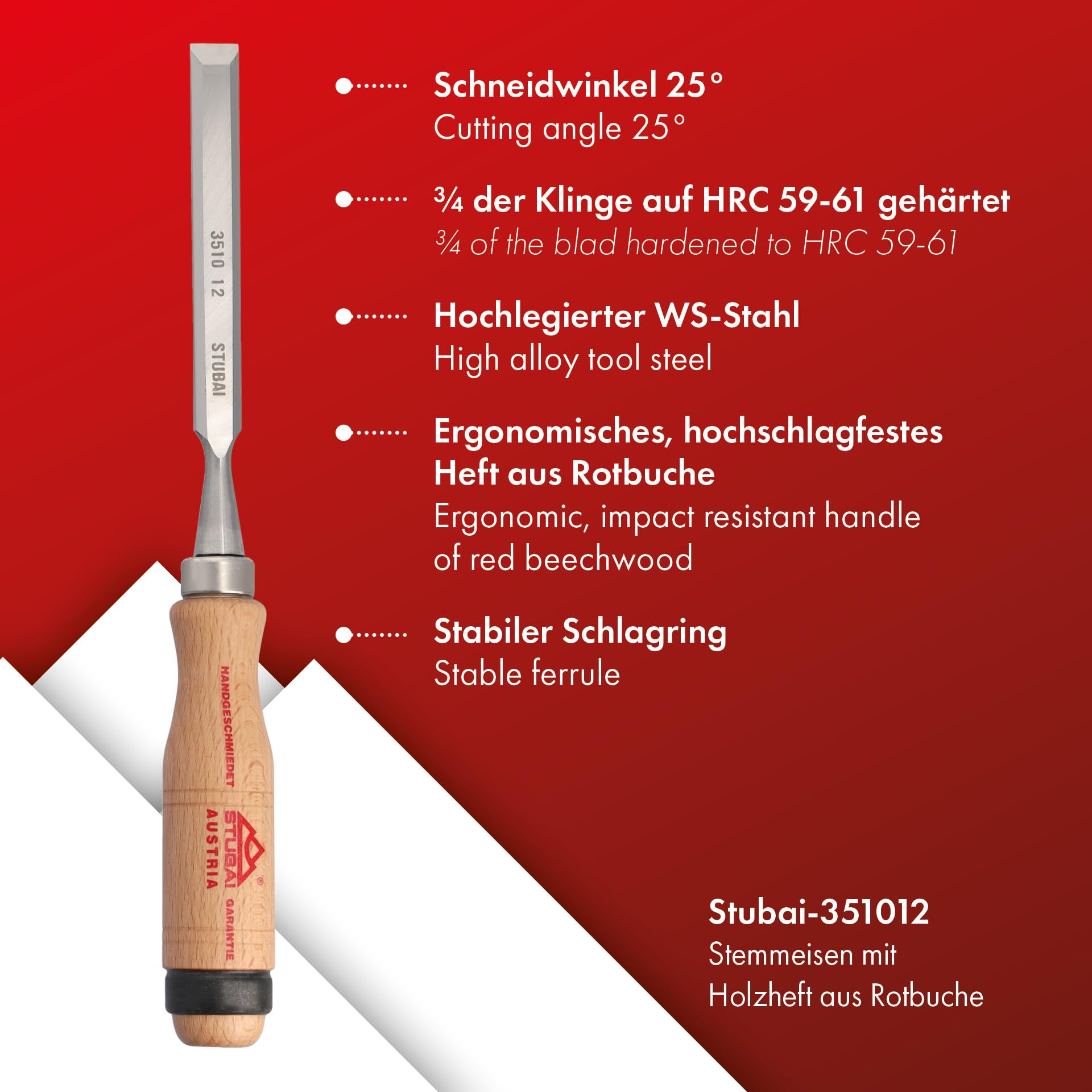 Stubai 351012 Scalpello Per Legno Da Falegname – Larghezza 12 Mm Con Manico In Legno - 3