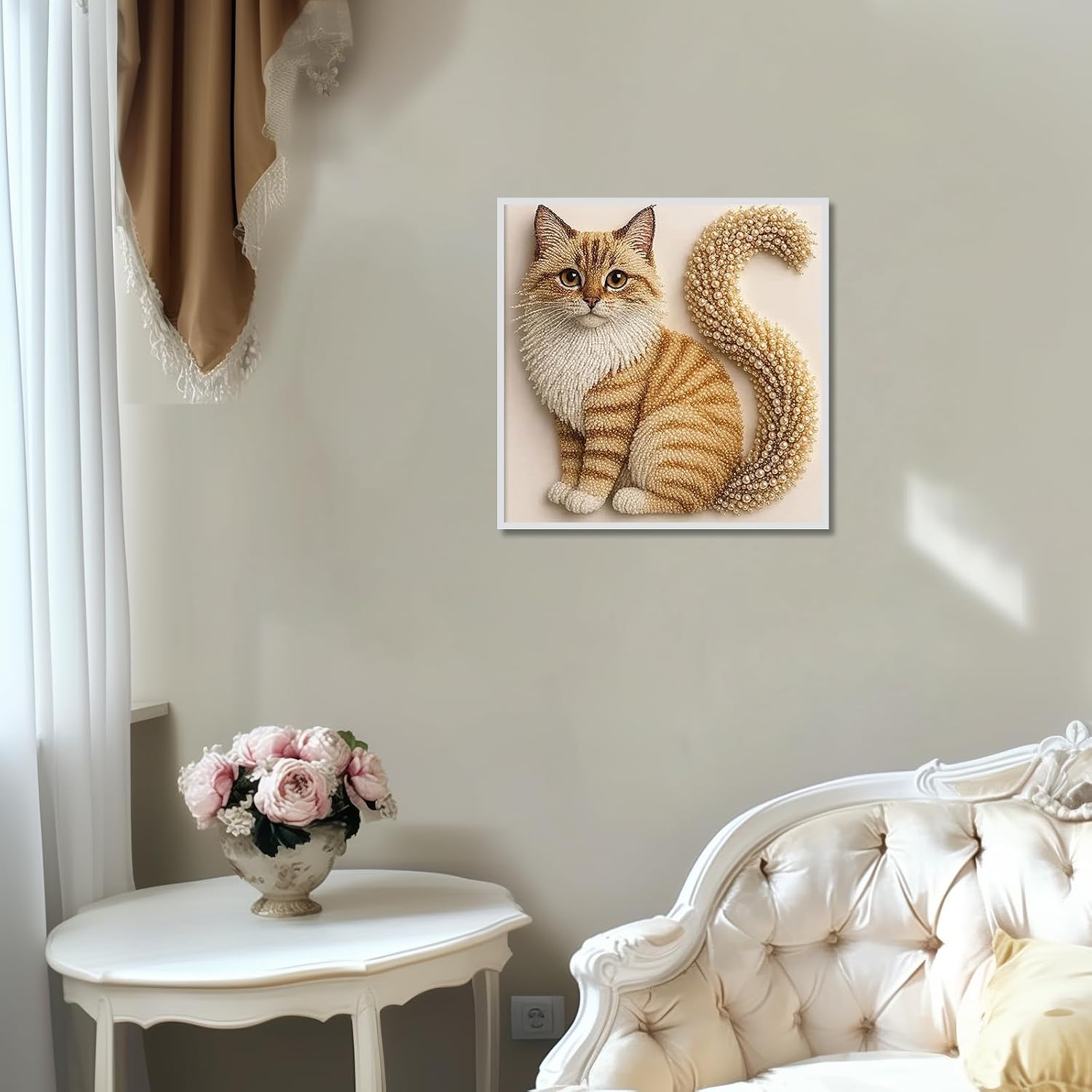 5D Cat Diamond Art Kits for Adults, Cute Orange Tabby Cat Diamond Painting Kits for Adults Beginners, DIY Full Drill Round Rhinestone Gem Art Crafts Paintings for Home Wall Decor 13.8 × 13.8 inch