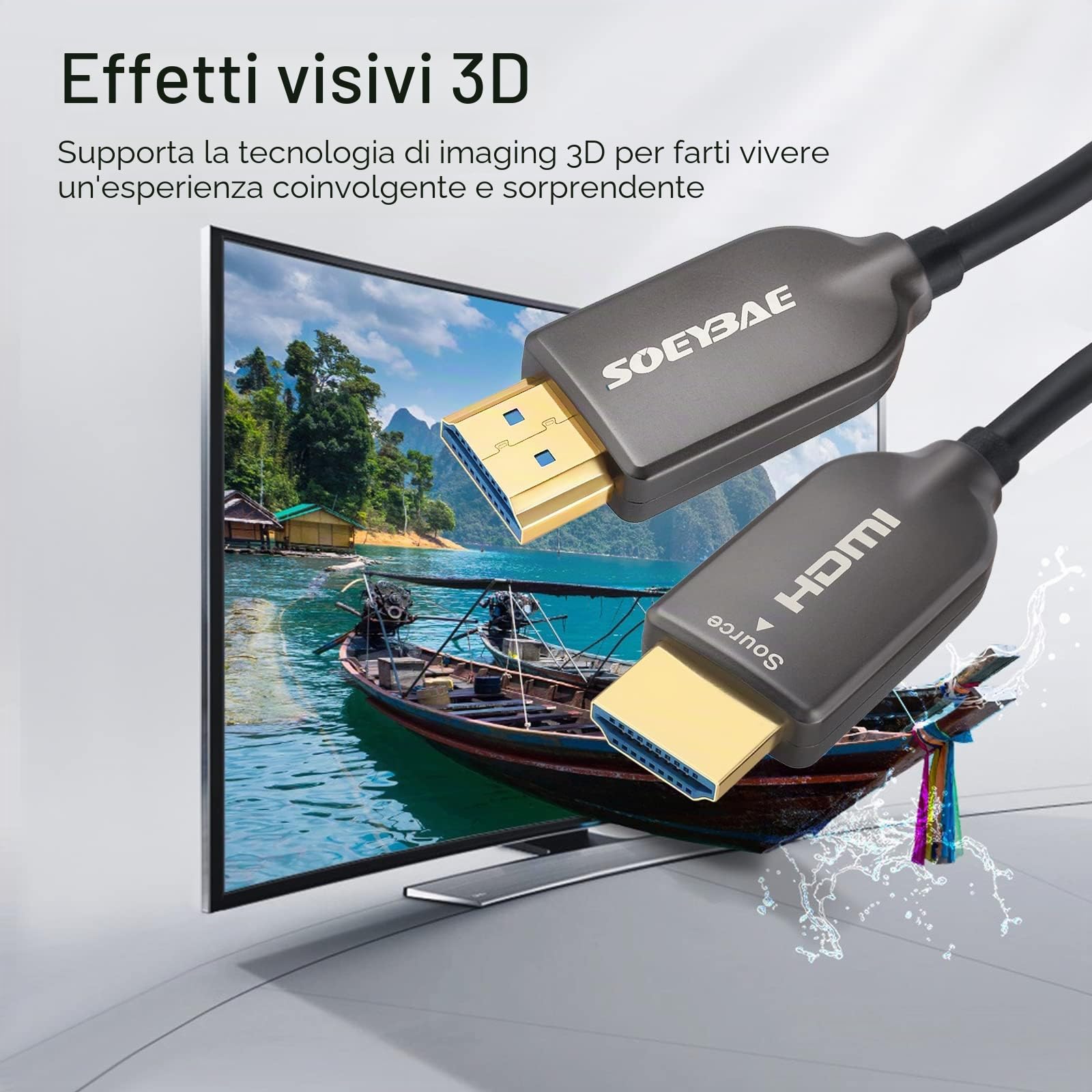 SOEYBAE Cavo HDMI Fibra Ottica 20m, HDMI 2.0 4K@60Hz Supporta 18 Gbps ad alta velocità UHD fibra Cavo HDMI, 2160p 4:4:4 HDR HDCP 2.2 ARC