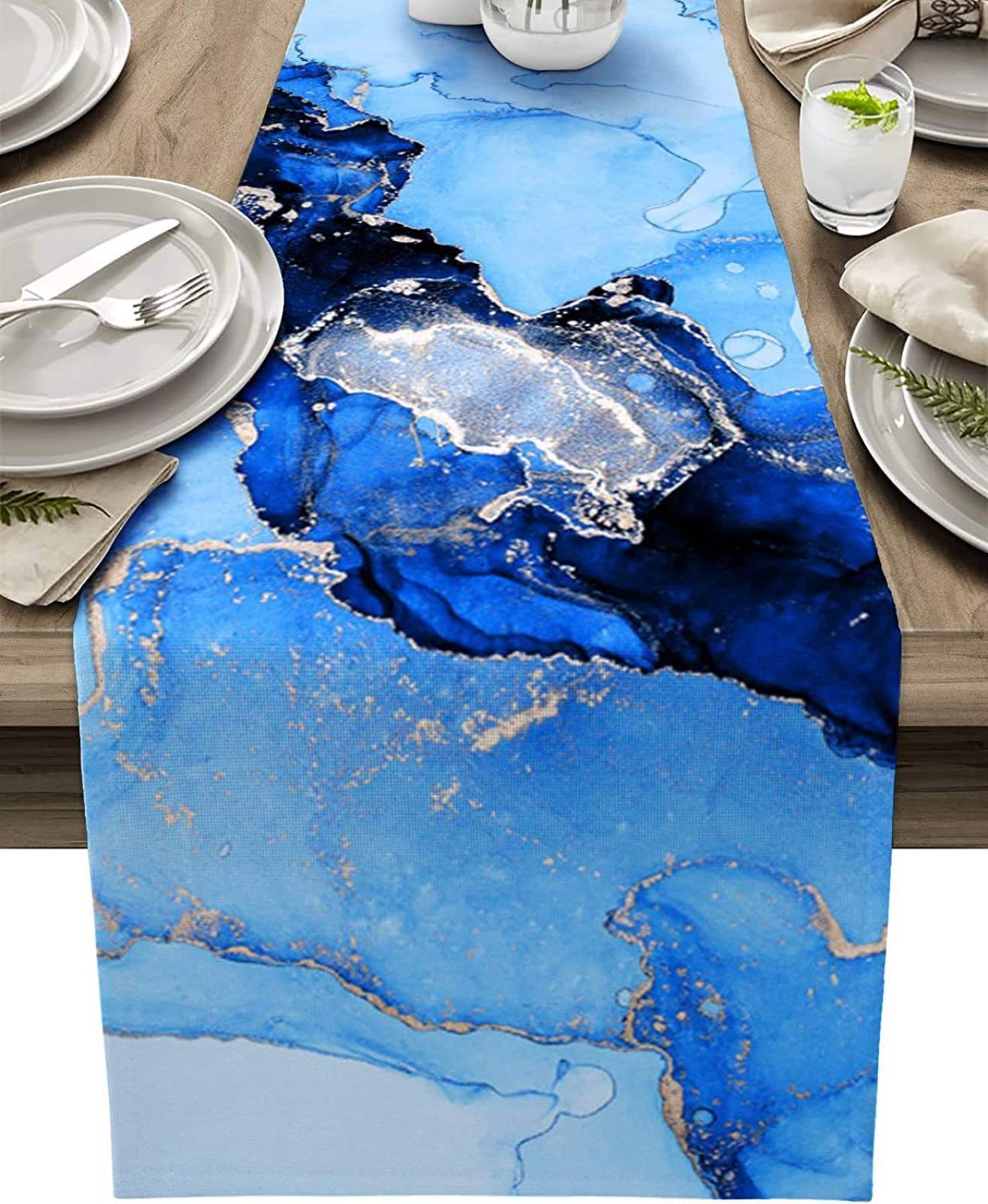 Table Runner Royal Blue Marble Table Runners Polyester Washable Home Table Decoration for Dining Office Kitchen Wedding Hotel Indoor and Outdoor Parties 13"x72"(33x183cm)