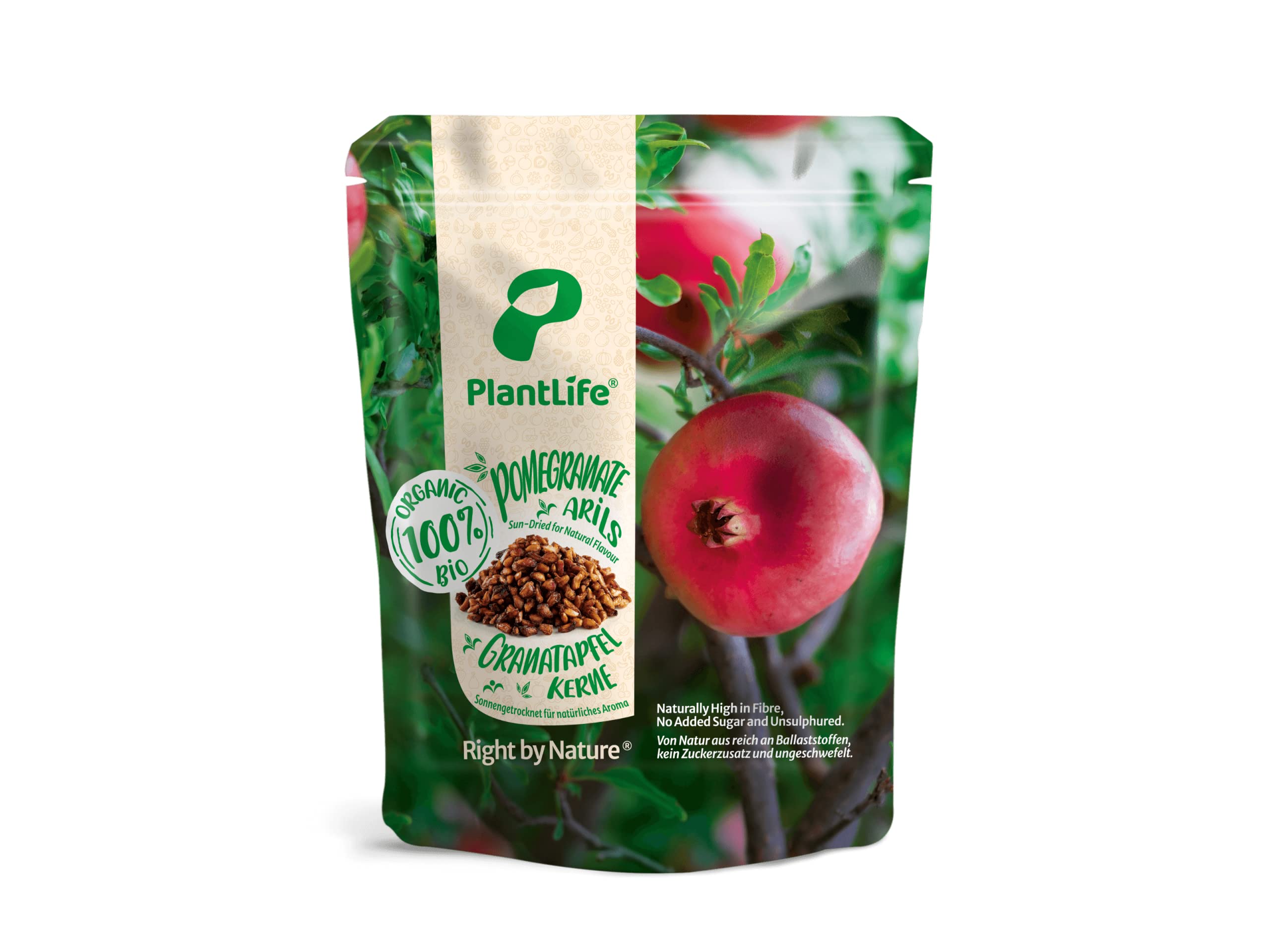 PlantLifeOrganic Pomegranate Seeds 175g - Sun-Dried Unsweetened and Un-Oiled Pomegranate Arils