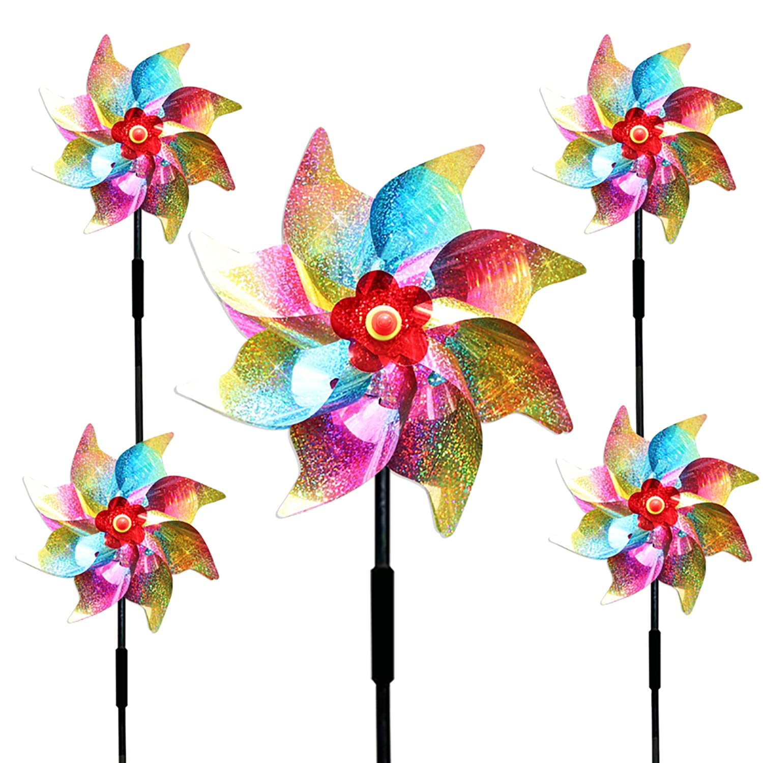 Bird Scarers Windmills For Garden,Multicolour Reflective Bird Deterrent Windmill Pigeon Deterrent Windmills for Garden Windmills for Children (5PCS Color flash windmill)