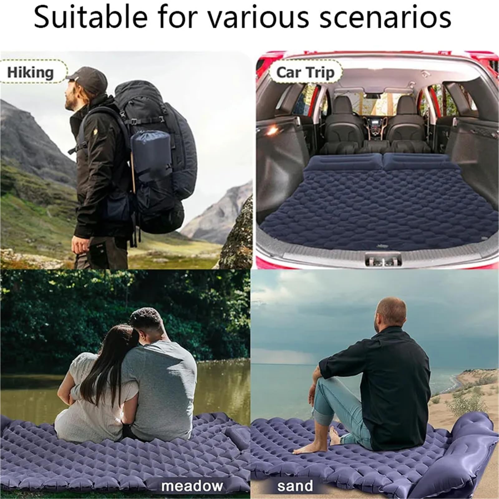 Almohadilla de Camping autoinflable for 2 Personas | Colchoneta doble ultraligera con bomba de pie tipo almohada for acampar al aire libre(Double-NavyBlue)