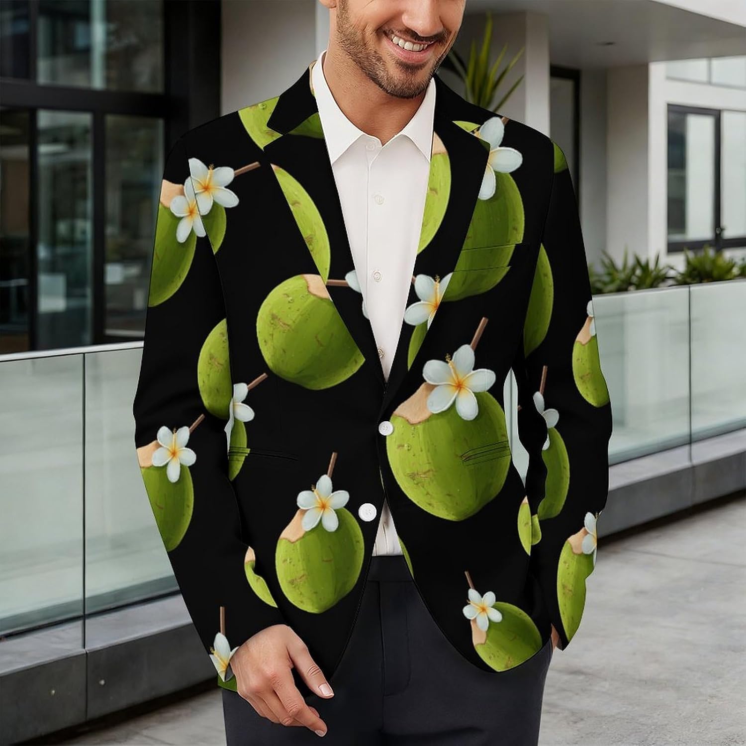 Coconut with Frangipani Suits Blazer for Men Buttons Jacket Coat Business 6X-Large