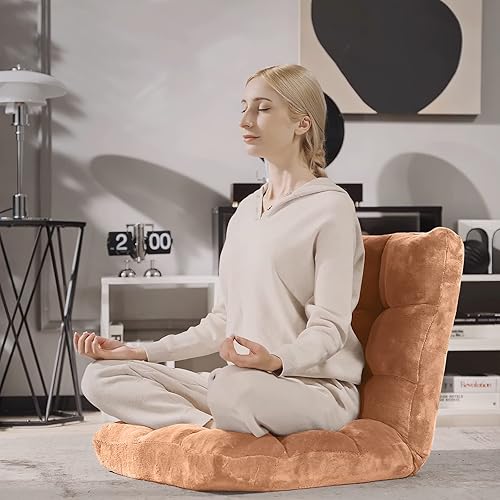Miniatura 2 de ReunionG Silla de suelo con soporte de respaldo, silla de piso para juegos con 14 posiciones, silla de meditación plegable, asiento de piso