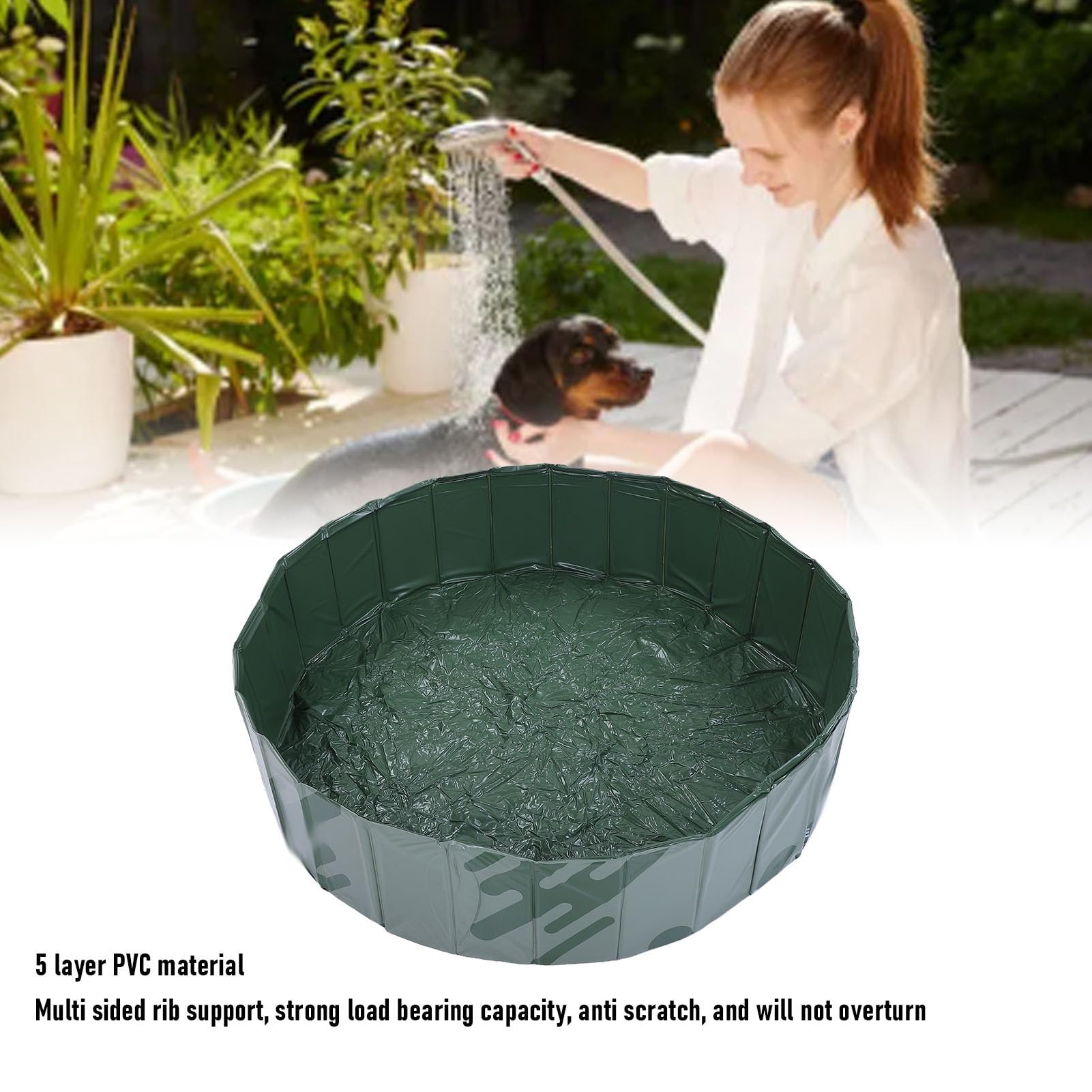 Piscina Pieghevole, Piscina All'aperto in Plastica Non Gonfiabile per Cortile, Vasca da Bagno Portatile Pieghevole per Animali Domestici per Cani, (Avventura nella Natura Selvaggia Verde)