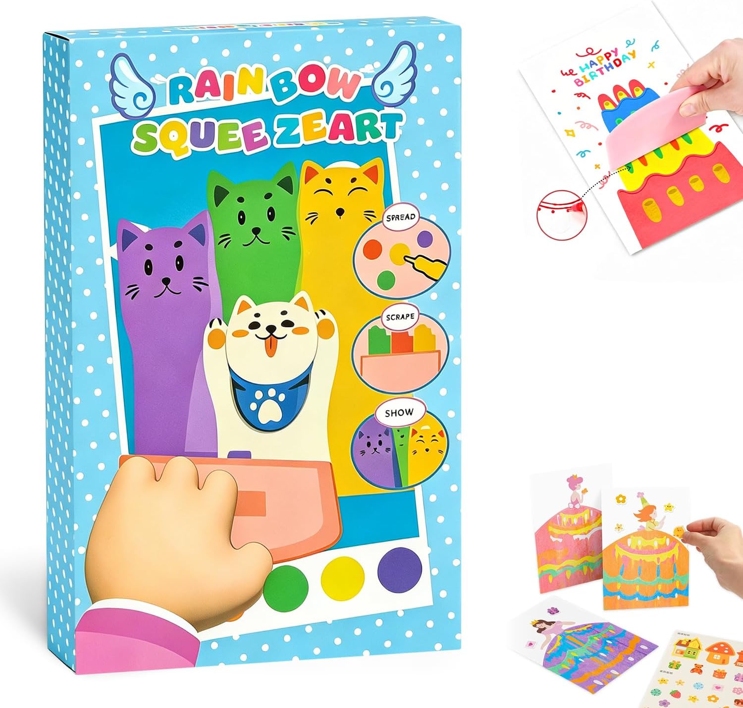 Rainbow Squeeze Art Kit, Creative Squeegee Painting Kit DIY Postcards Scratch Art Party Favors Novelty Birthday Gifts,2026 Upgrade Magic Rainbow Scratch Paper Art Set (B)
