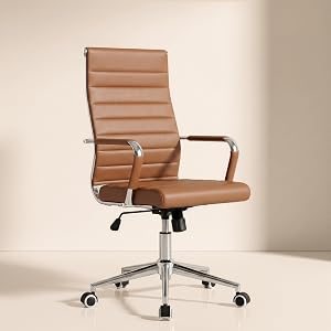 Okeysen Leather Office Desk Chair, Ergonomic Modern Conference Room Chairs with Wheels 360 Swivel, Executive Ribbed Height Adjustable Chair for Home Office.(Brown)
