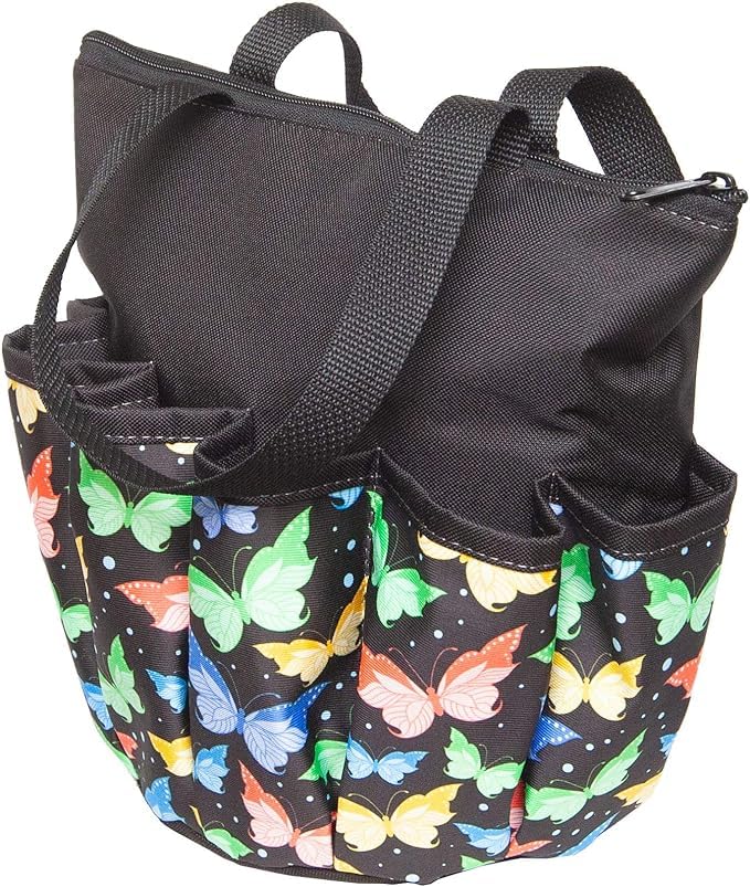 Butterfly Pattern Bingo Tote Bag with 10 Pockets for Daubers, Dabbers, Markers & Accessories – Durable Canvas Zippered Bingo Supplies Organizer, Lightweight Foldable Gift for Women & Seniors