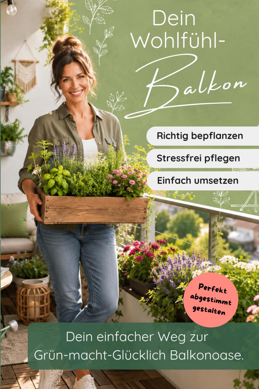 Grün macht glücklich – Dein Wohlfühl-Balkon Balkon gestalten leicht gemacht | Pflanzen, Gestaltungsideen und Pflege für kleine Balkone, Kräuter, Blumen und deine grüne Oase
