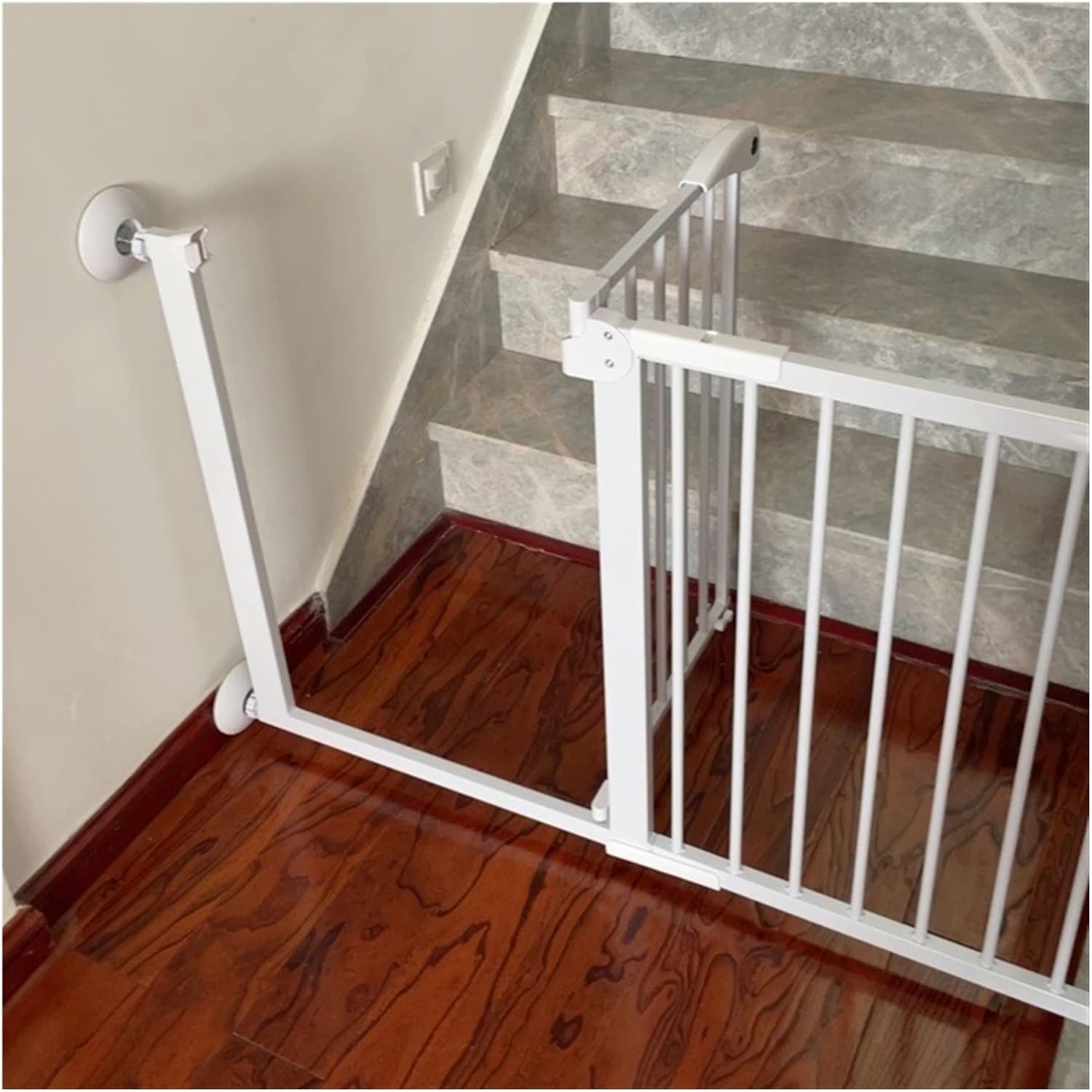 JIAYING Dog Stair Gates, Pressure Mounted Child Gate, 90° Automatic Close Pet Safety Gate, For Indoor Doorways Corridors, No Drilling (Color : White, Size : 65-72cm)