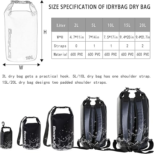 Miniatura 3 de IDRYBAG Mochila impermeable para mujeres y hombres, bolsa flotante mochila seca 2L5L10L15L20L30L40L, bolsas secas impermeables para kayak, canoa,