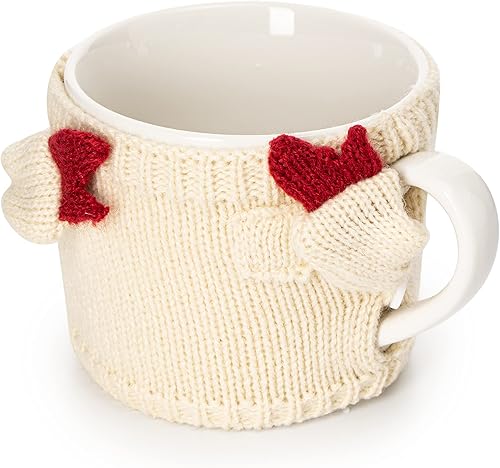 Miniatura 5 de Taza de suéter para invierno, acogedora idea de regalo, regalo de árbol rojo y blanco, regalo de temporada navideña, taza de invierno de ganchillo