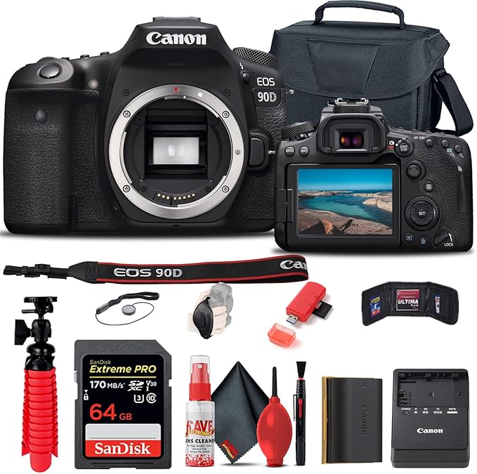 Canon EOS 90D DSLR Camera (Body Only) (3616C002) + 64GB