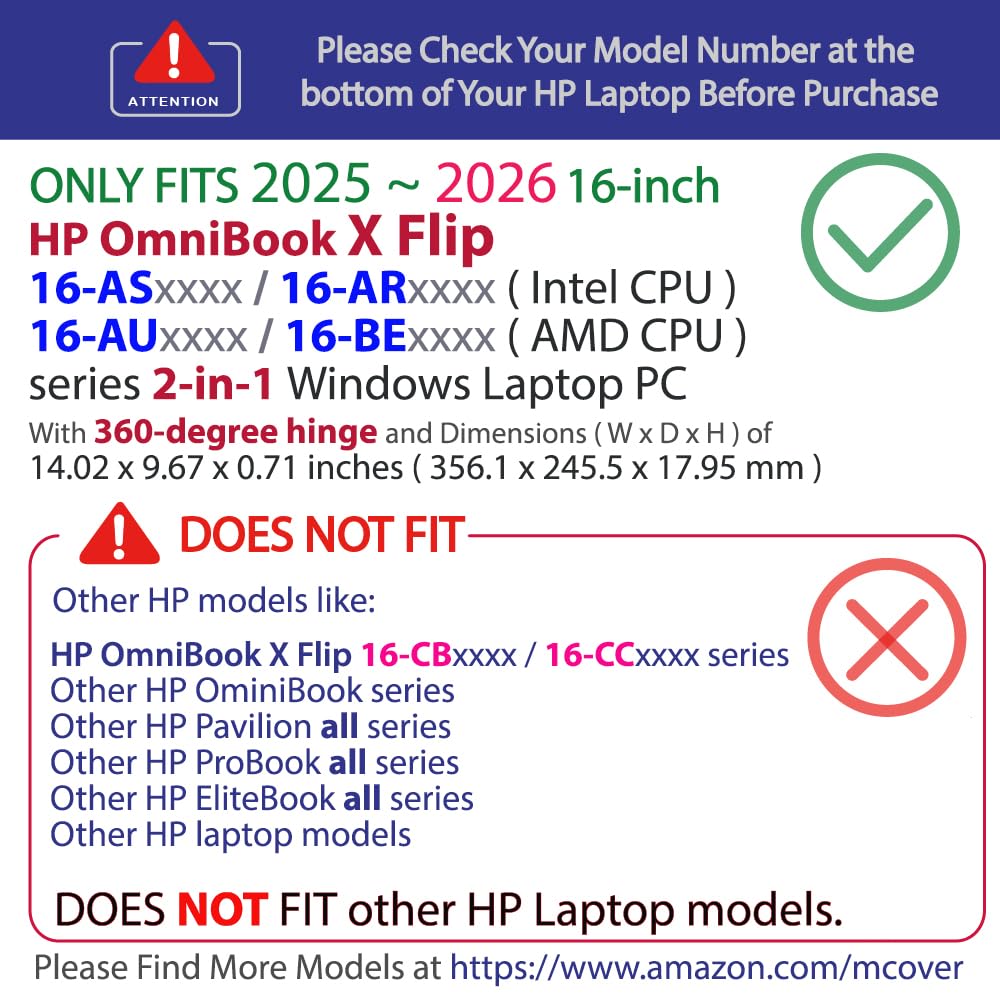 mCover Custodia compatibile solo per PC portatili HP OmniBook X Flip 16-ASxxxx 16-AUxxxx 16-ARxxxx 16-BExxxx 16-BExxxx 16-BExxxx 2-in-1 da 16" (non compatibile con altri modelli HP), trasparente