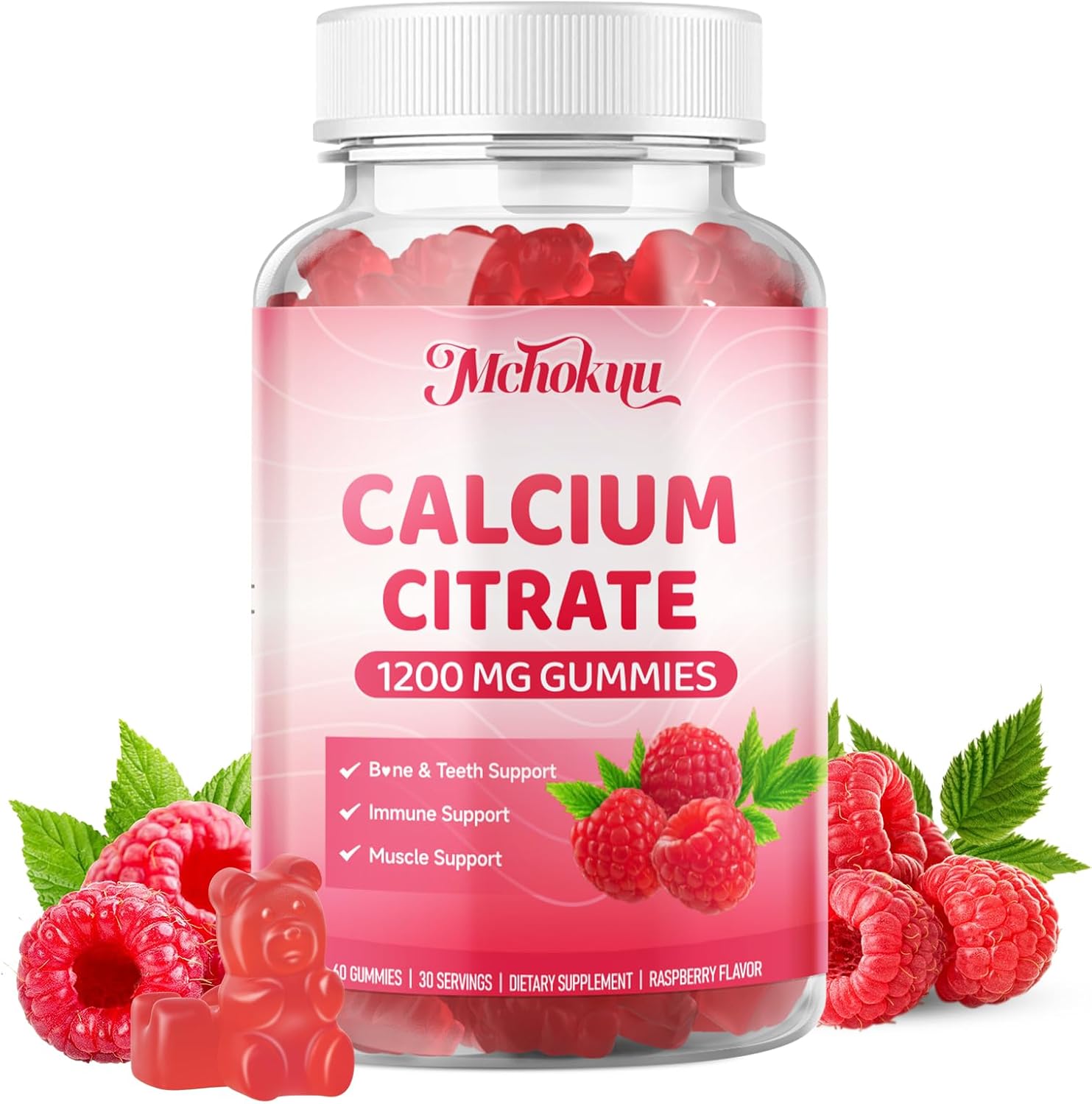 Calcium Citrate Gummies 1200mg Chewable Calcium Supplement for Women & Men, Supports Bone, Muscle & Immune Health, Sugar-Free, Non-GMO, Gluten-Free, Natural Raspberry Flavor, 120 Count