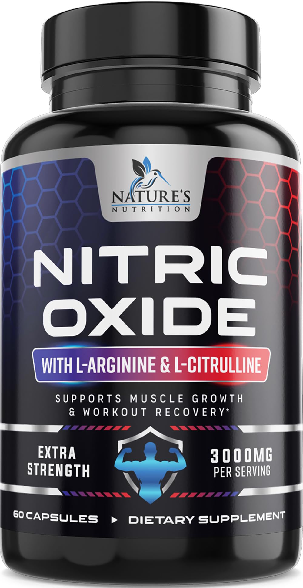 Extra Strength Nitric Oxide Supplement L Arginine 3X Strength - Citrulline Malate, AAKG, Beta Alanine - Premium Muscle Supporting Nitric Oxide Booster for Strength & Energy Supplements - 60 Capsules 60 Count (Pack of 1)