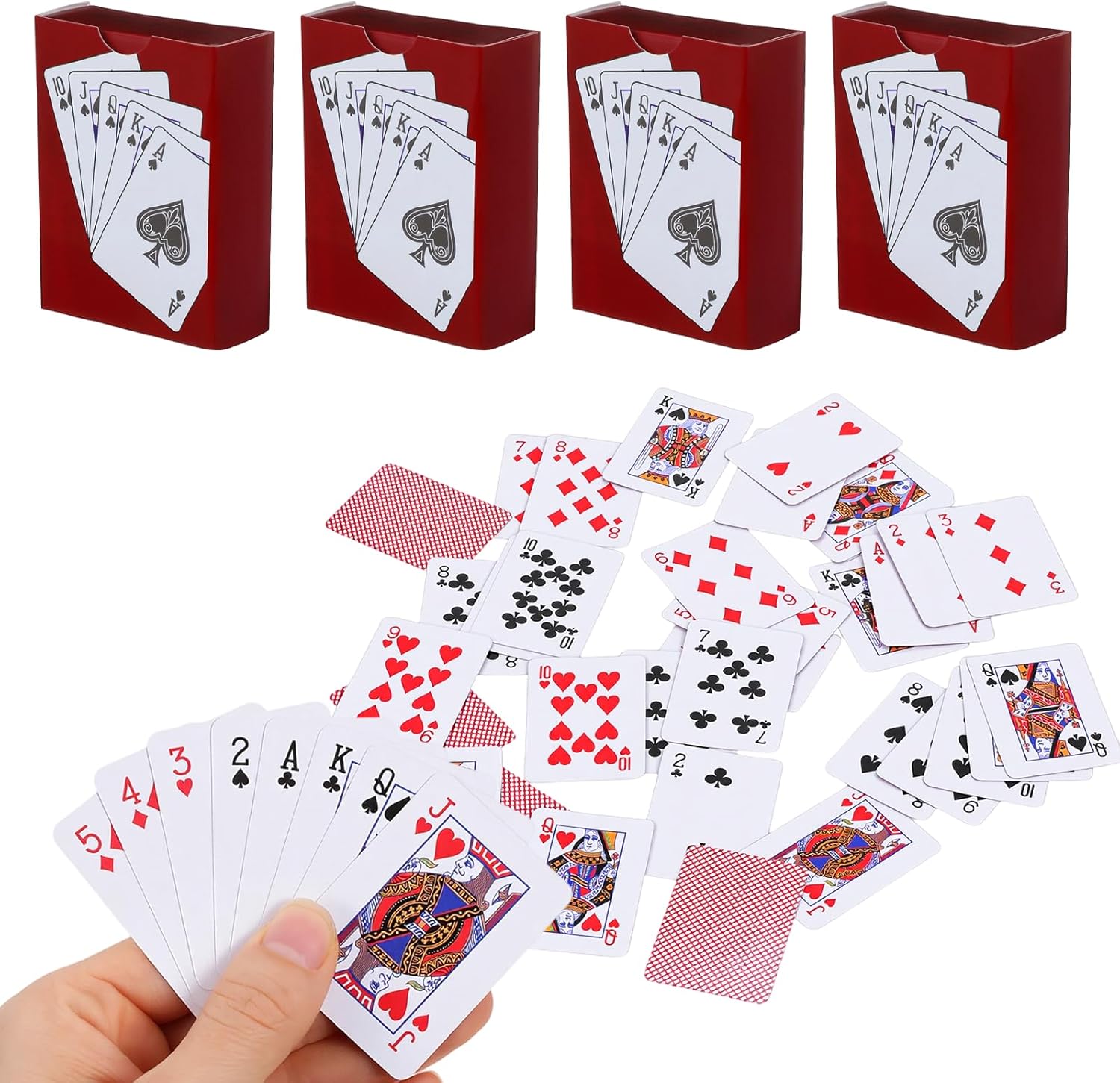 Nogeqi 4 Pack Mini Playing Cards, Mini Card Games, 1.7 Inch Spoof Miniature Poker Game for Adults, Fun Deck of Cards Set, Party Favor Gift for New Year Travel Fun Party