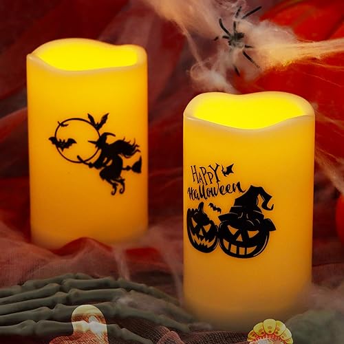 Velas parpadeantes sin llama de Halloween de 3 x 5 pulgadas con temporizador de 6 horas, velas eléctricas LED para decoración de Halloween para disponible en Yaxa El Salvador