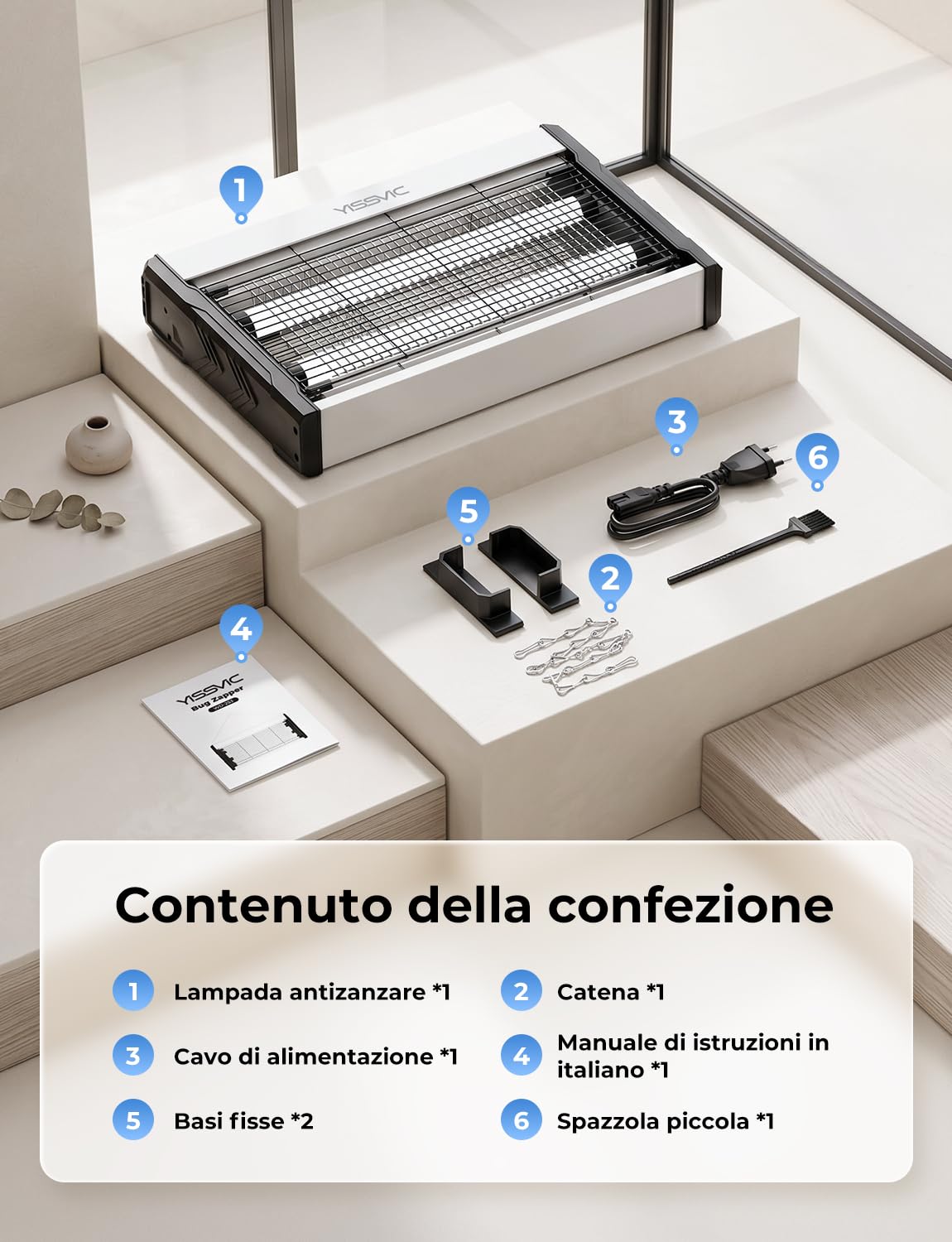 YISSVIC Lampada Antizanzare Elettrica UV LED,2M Cavo di Alimentazione,Catena Sospensione,Cassetto Raccogli Insetti Lavabile,Sicuro per Uomini e Animali,per Interni Casa