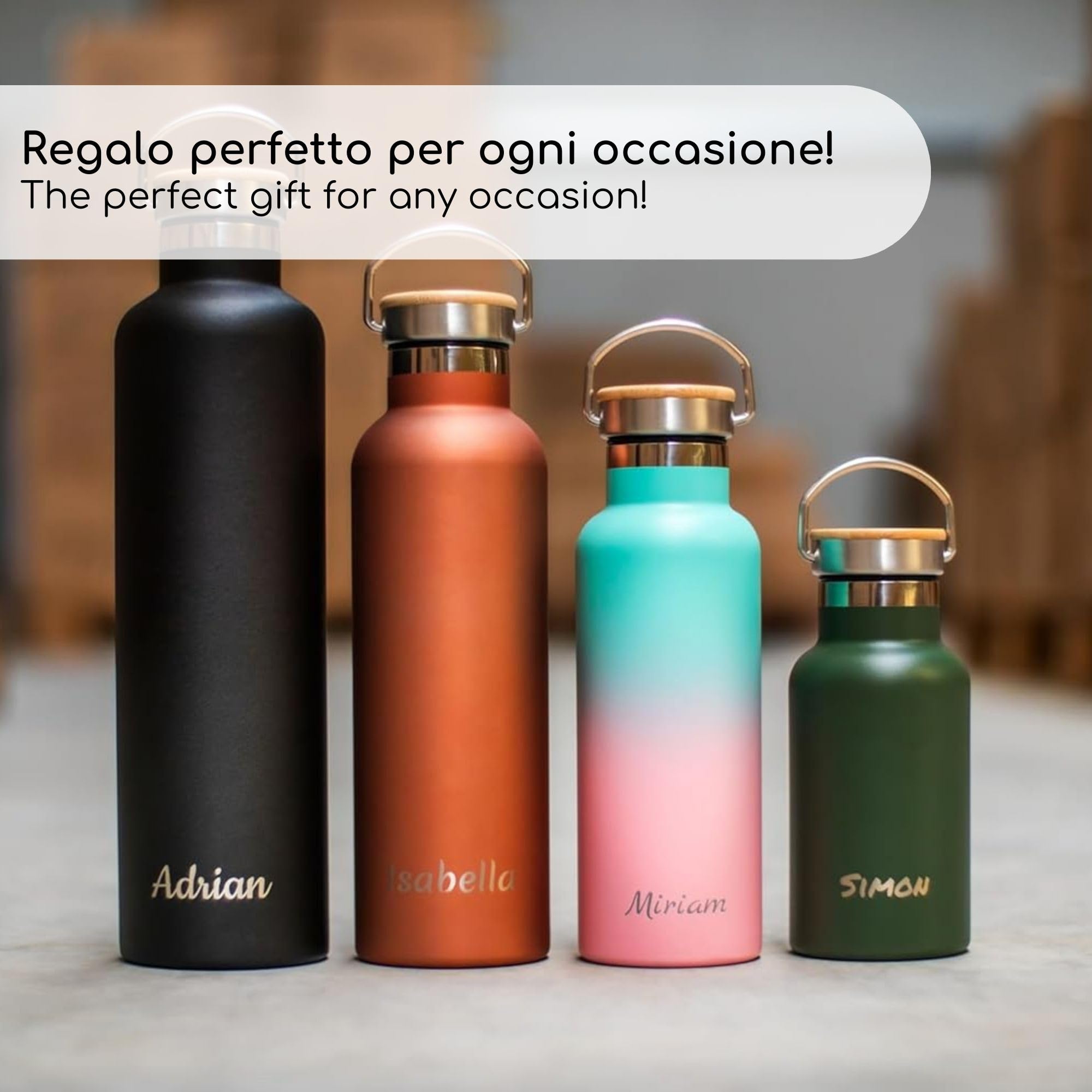 Bottiglia personalizzata Milu® con incisione - come idea regalo per Pasqua, festa del papà, festa della mamma, Natale, iscrizione a scuola, regalo d'amore, compleanno, bambini (1L + incisione)