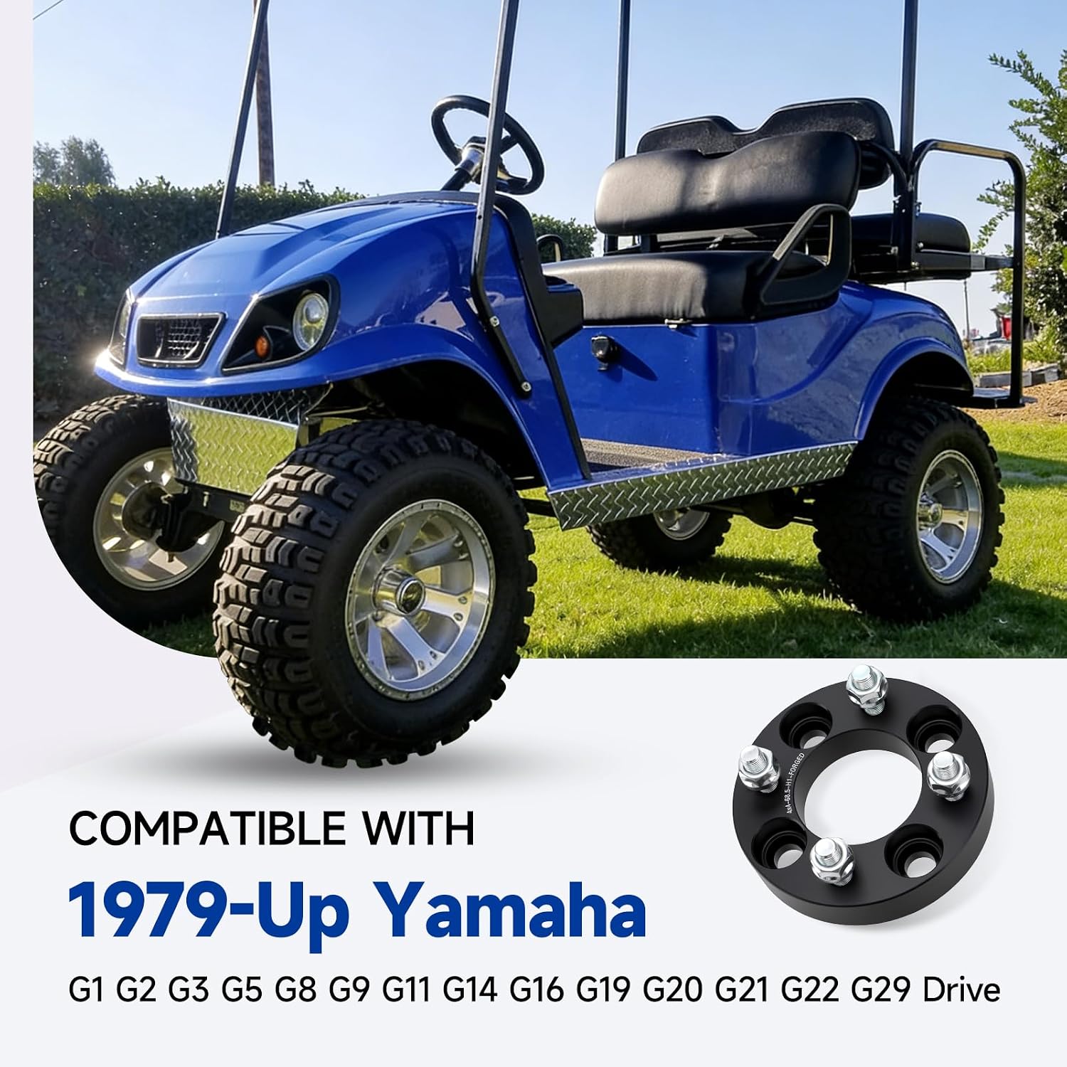 1" Golf Cart Wheel Spacers 4x4 (4x101.6mm), Compatible with Yamaha G1 G2 G3 G5 G8 G9 G11 G14 G16 G19 G20 G21 G22 G29 Drive, Forged 6061-T6 Aluminum, M12x1.25 Studs, 68.5mm Center Bore, 4 PCS