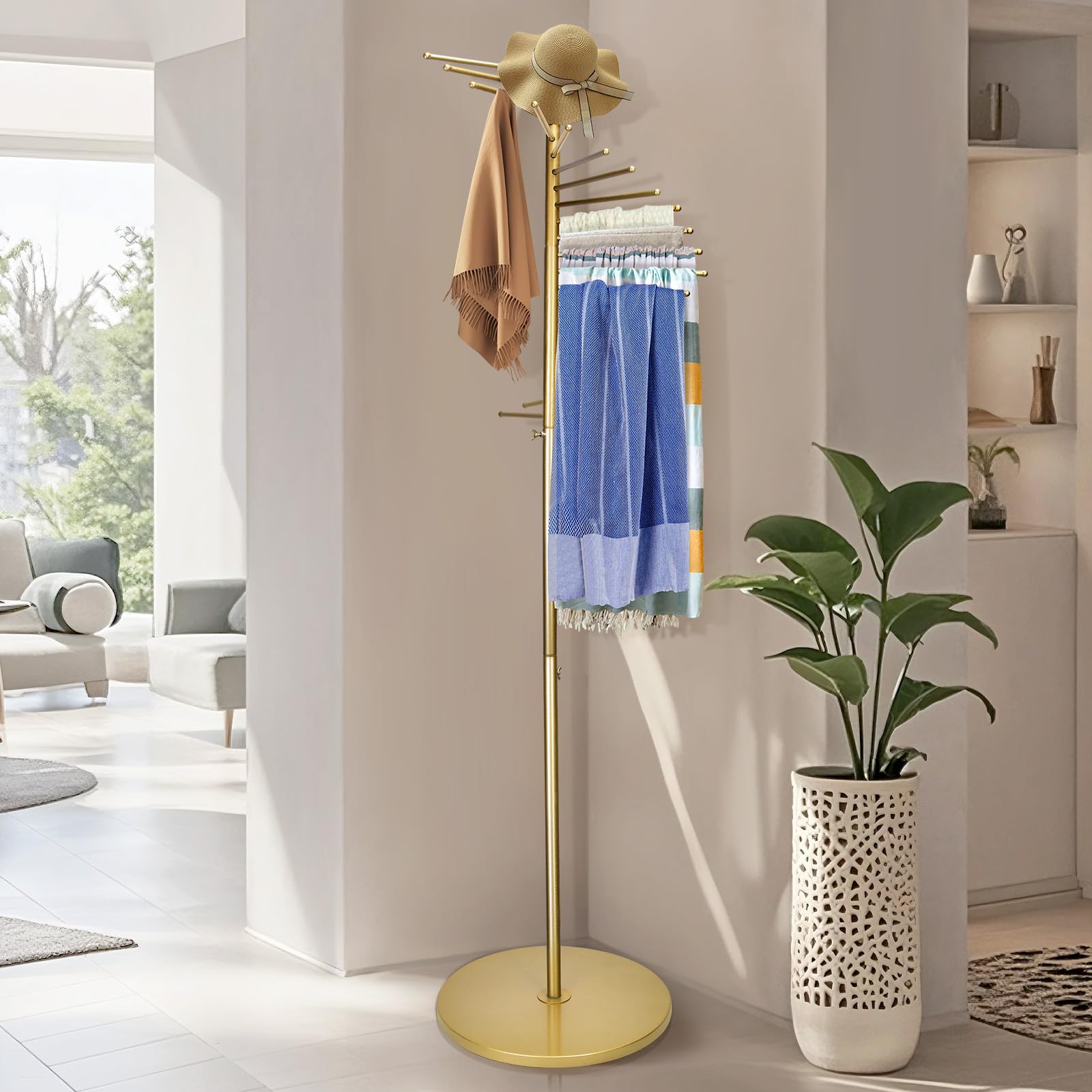 Porte-écharpes en métal, support d'écharpe en spirale autonome, hijab commercial, cintre de ceinture, pantalon, hauteur réglable de 140 à 170 cm, avec 22 tiges pour magasin de vêtements, maison